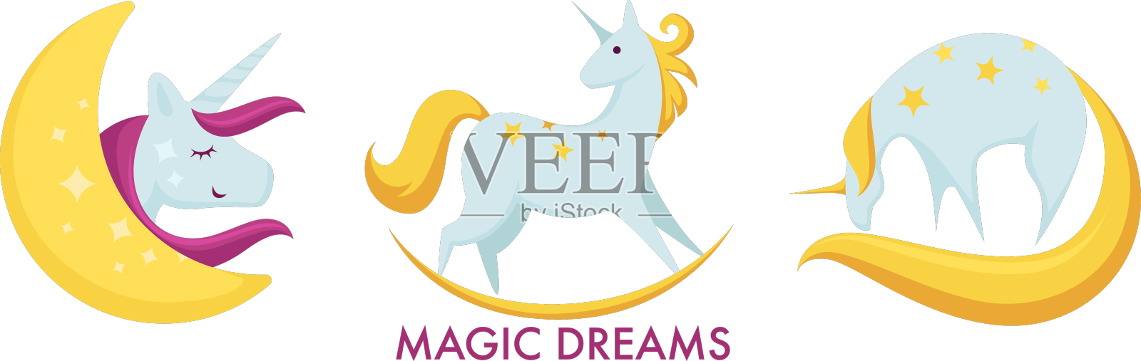 魔术梦独角兽与角在头上月亮设计元素图片