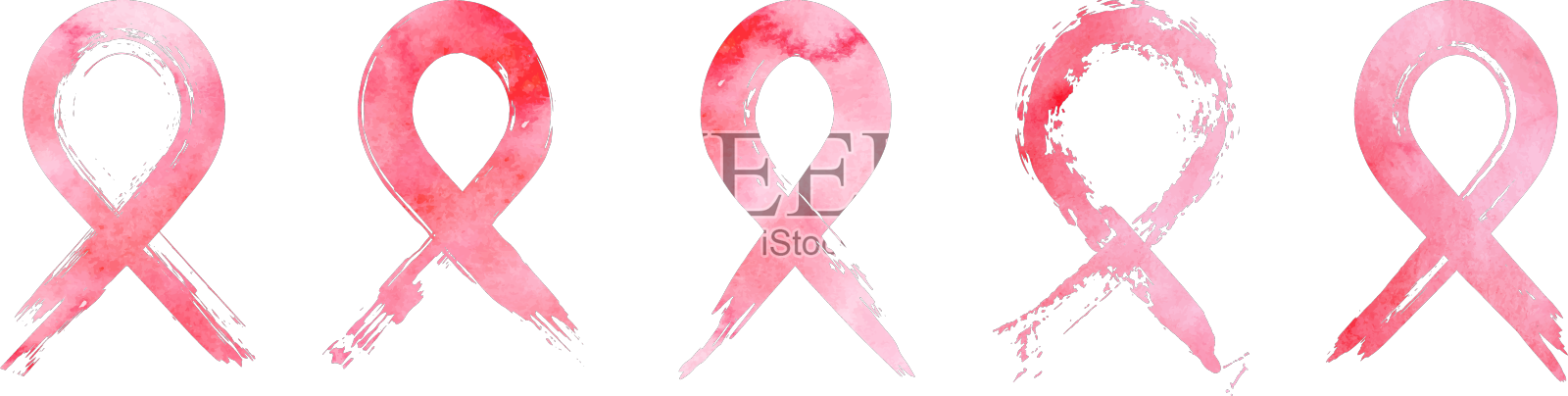 一套水彩粉色丝带乳腺癌设计元素图片