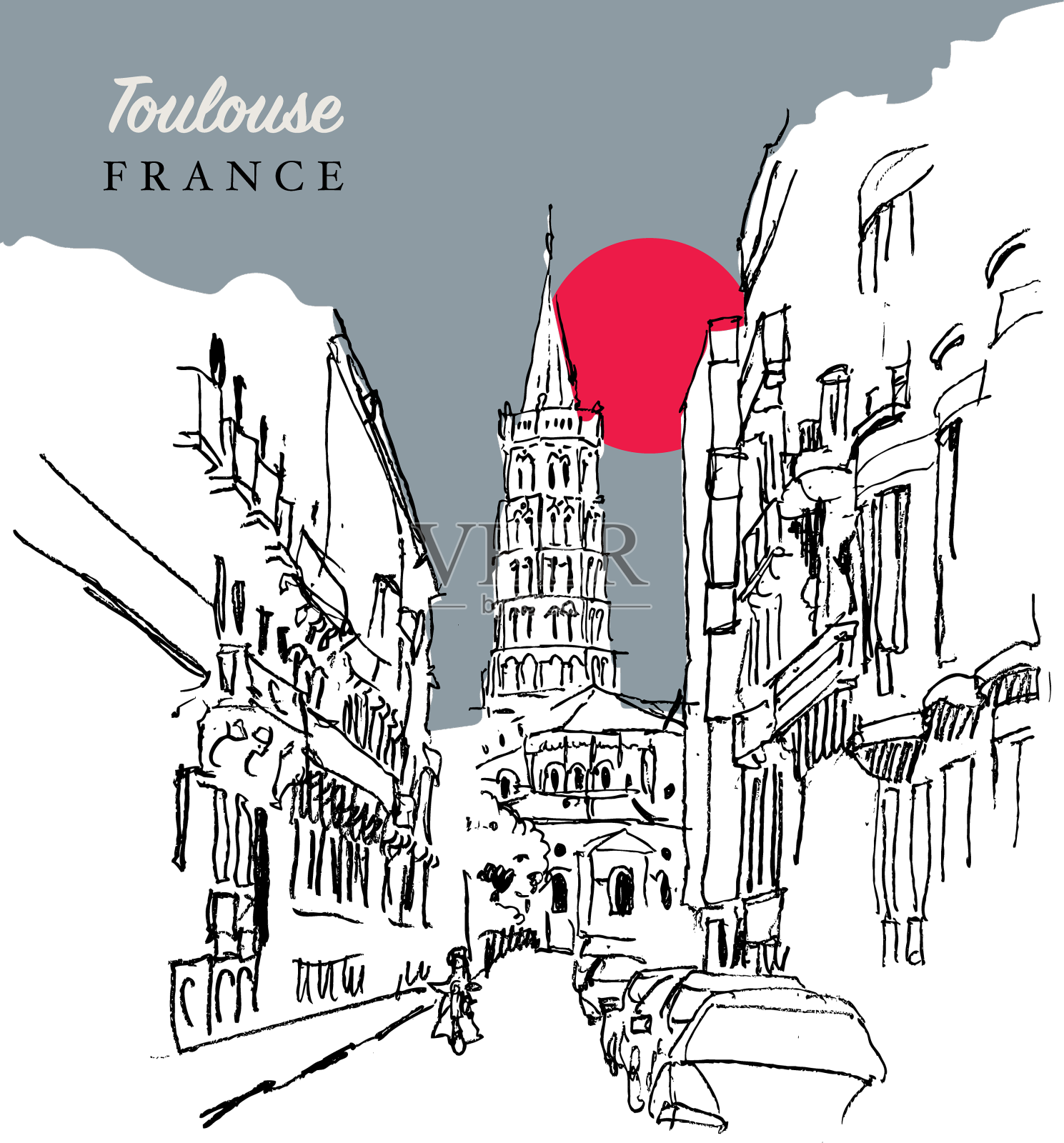 绘制大教堂钟楼的草图设计元素图片