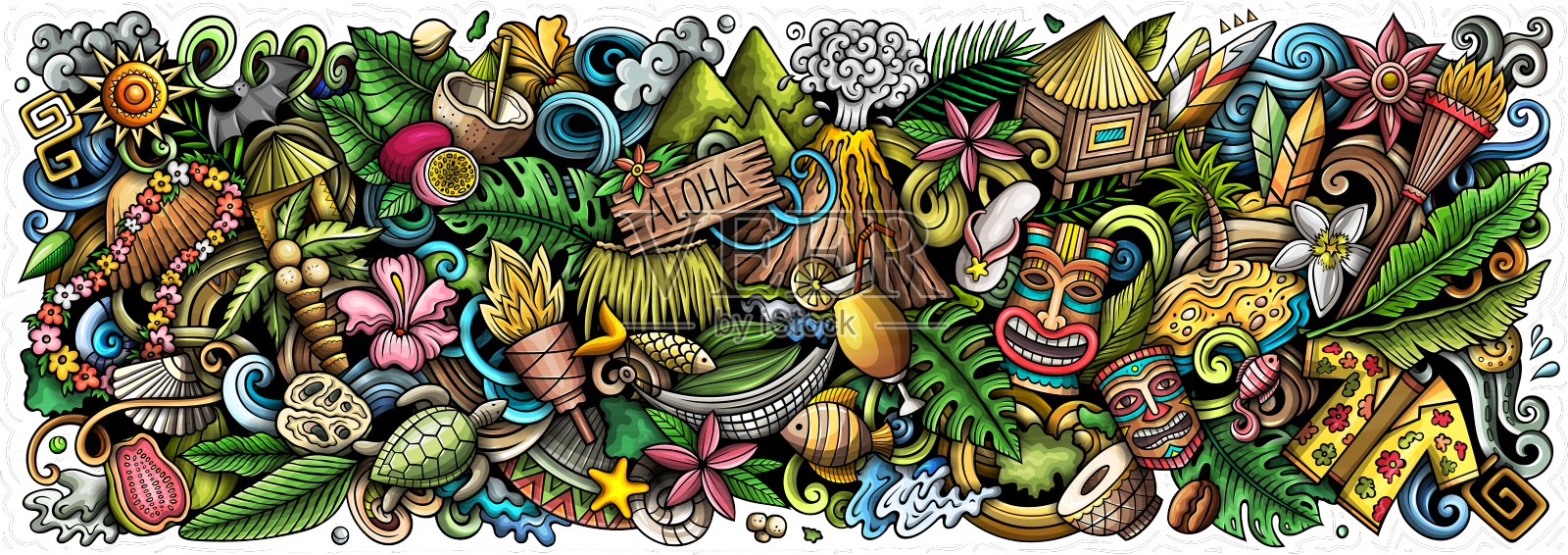 夏威夷涂鸦卡通滑稽横幅设计元素图片