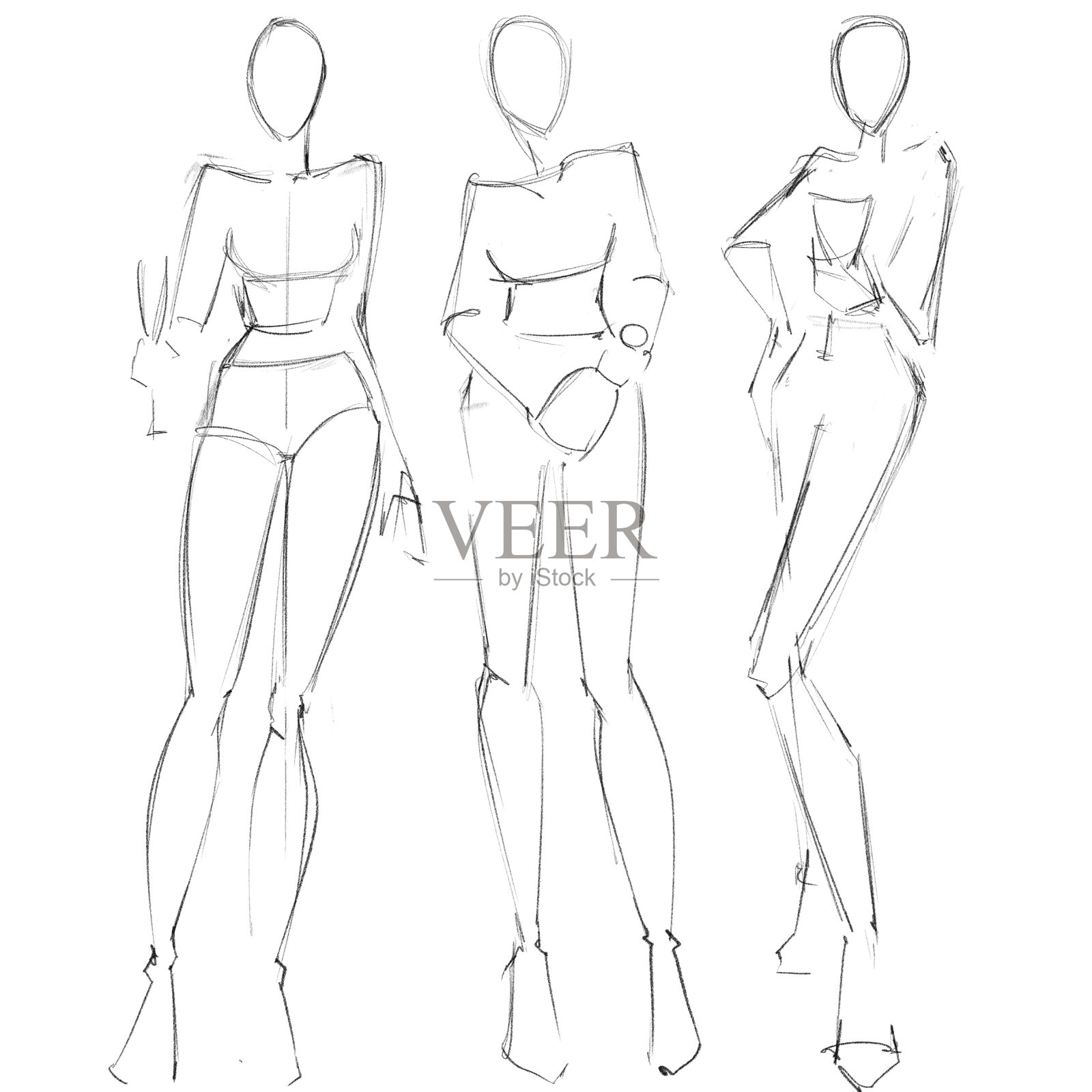 时尚模板。速写。白色背景上的一个女人的形象插画图片素材