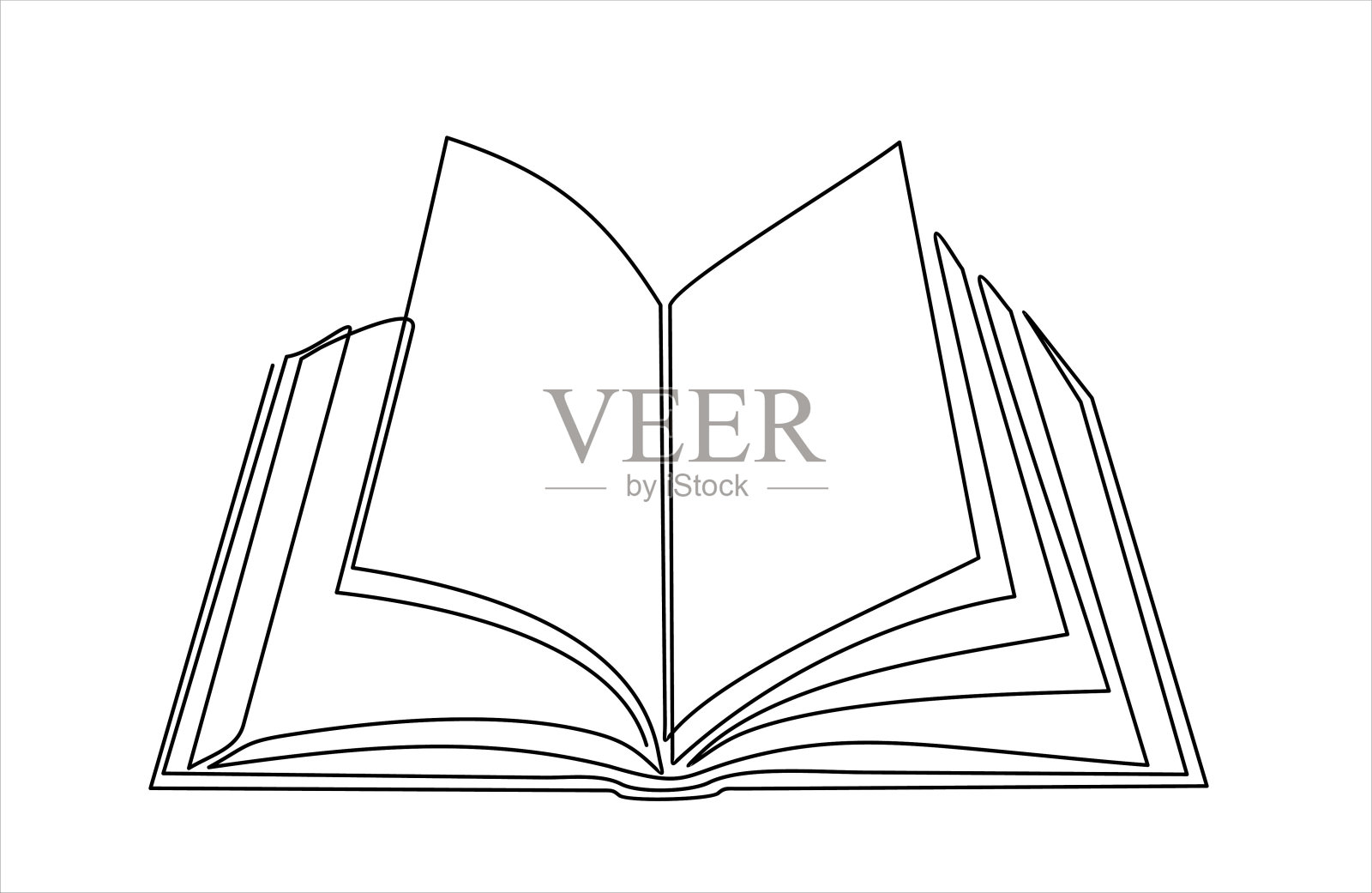 打开连续的单线画卷,书页飞扬。网站登陆页的教育用品返校主题插图。订购一个横幅的线条绘制。插画图片素材