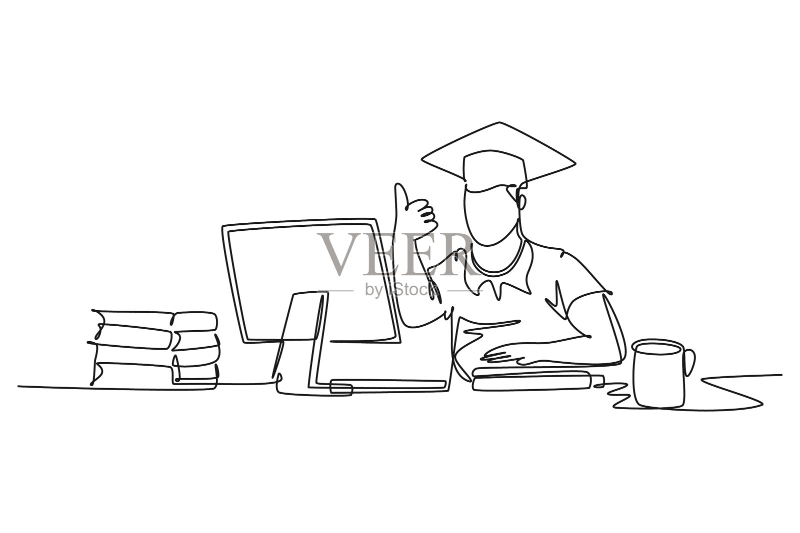 单身一行画年轻快乐男大学生插画图片素材