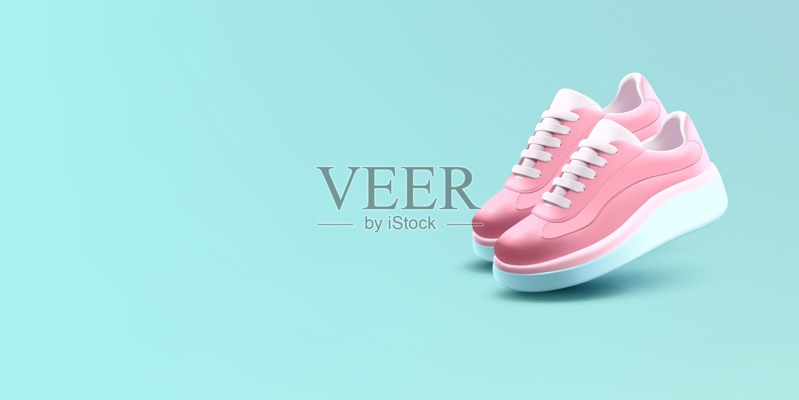 一双粉红色的3D女性运动鞋。适合时尚生活方式,新设计,运动,散步,卖鞋。这张图片的背景是蓝色的。插画图片素材