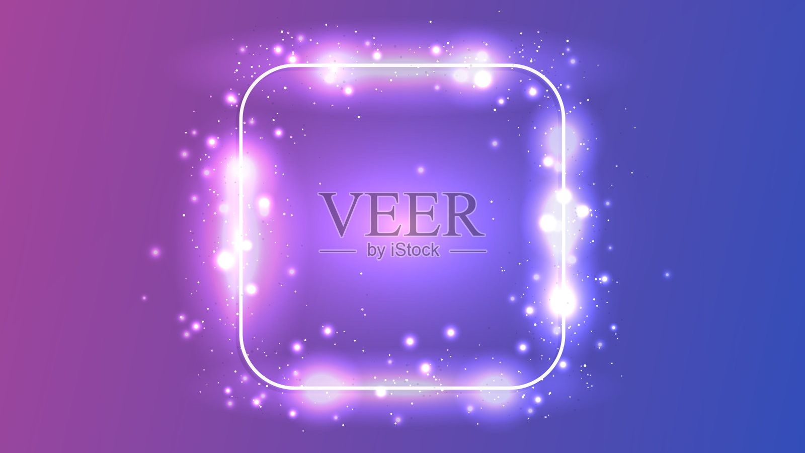 霓虹灯圆形方形框架与闪亮的效果和火花插画图片素材