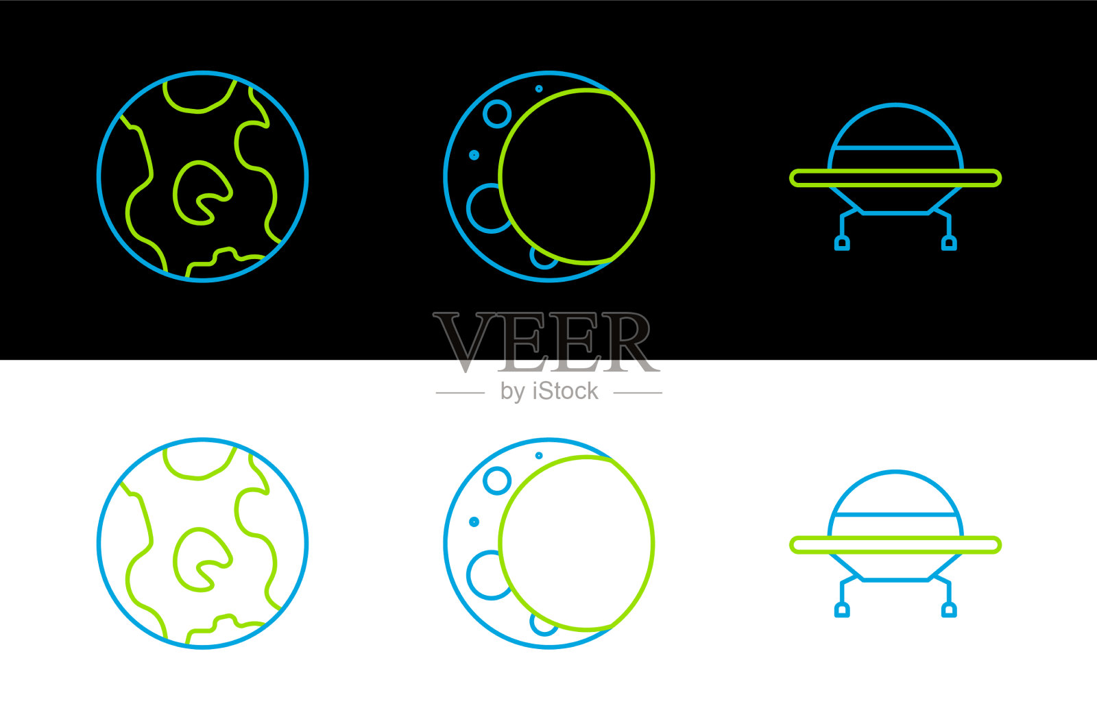 设置不明飞行物飞行飞船地球和地球仪插画图片素材