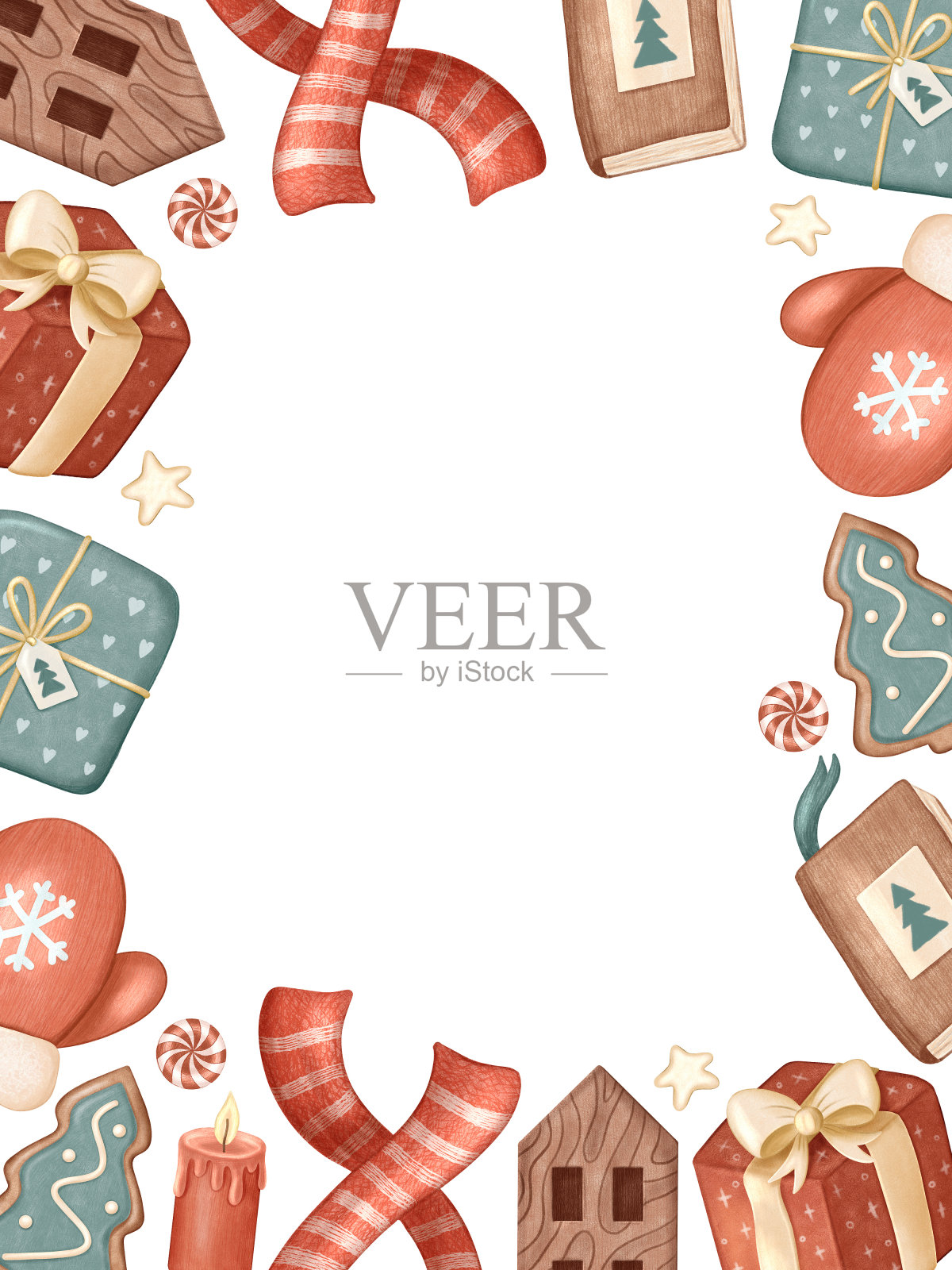 圣诞快乐,新年就白框。寒假元素为请帖、卡片插画图片素材