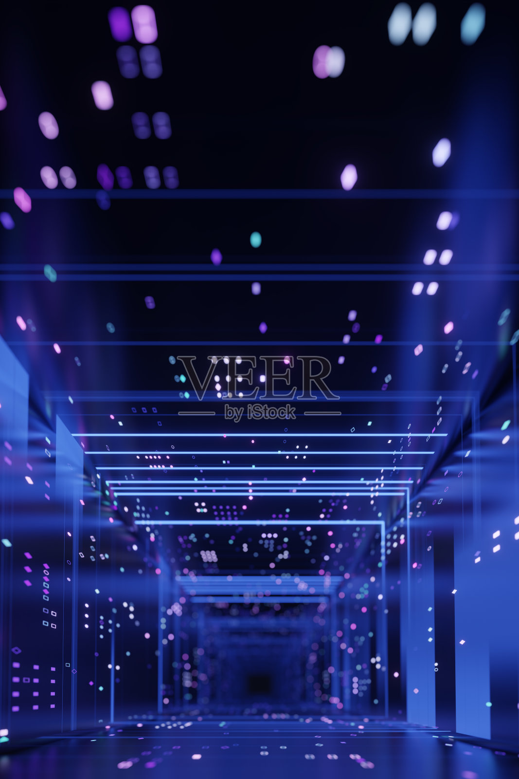 数据流:由抽象数字发光元素组成的隧道照片摄影图片