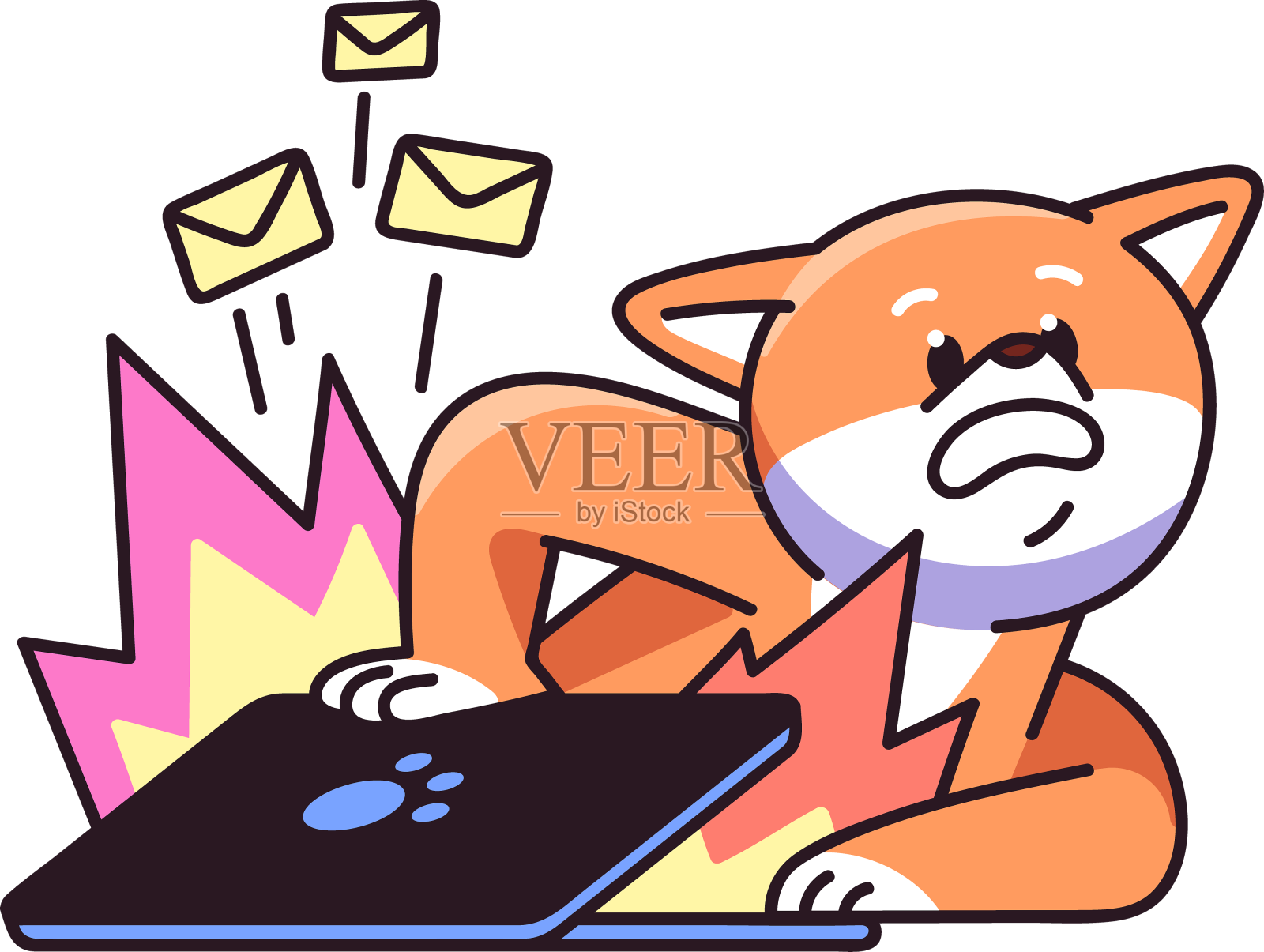 受惊的狗狗过度工作,收到可爱的通知设计元素图片