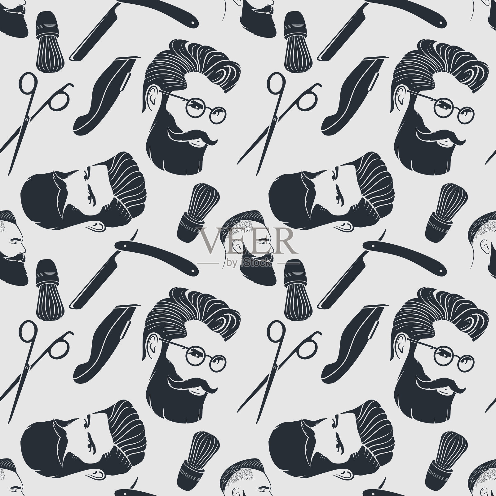 理发店无缝图案用剪刀和梳子插画图片素材