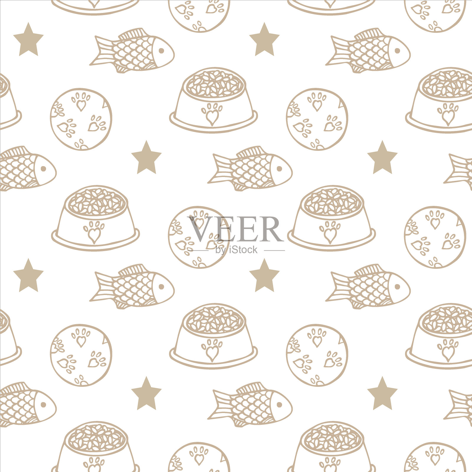 背景中有一碗干粮和宠物玩具插画图片素材