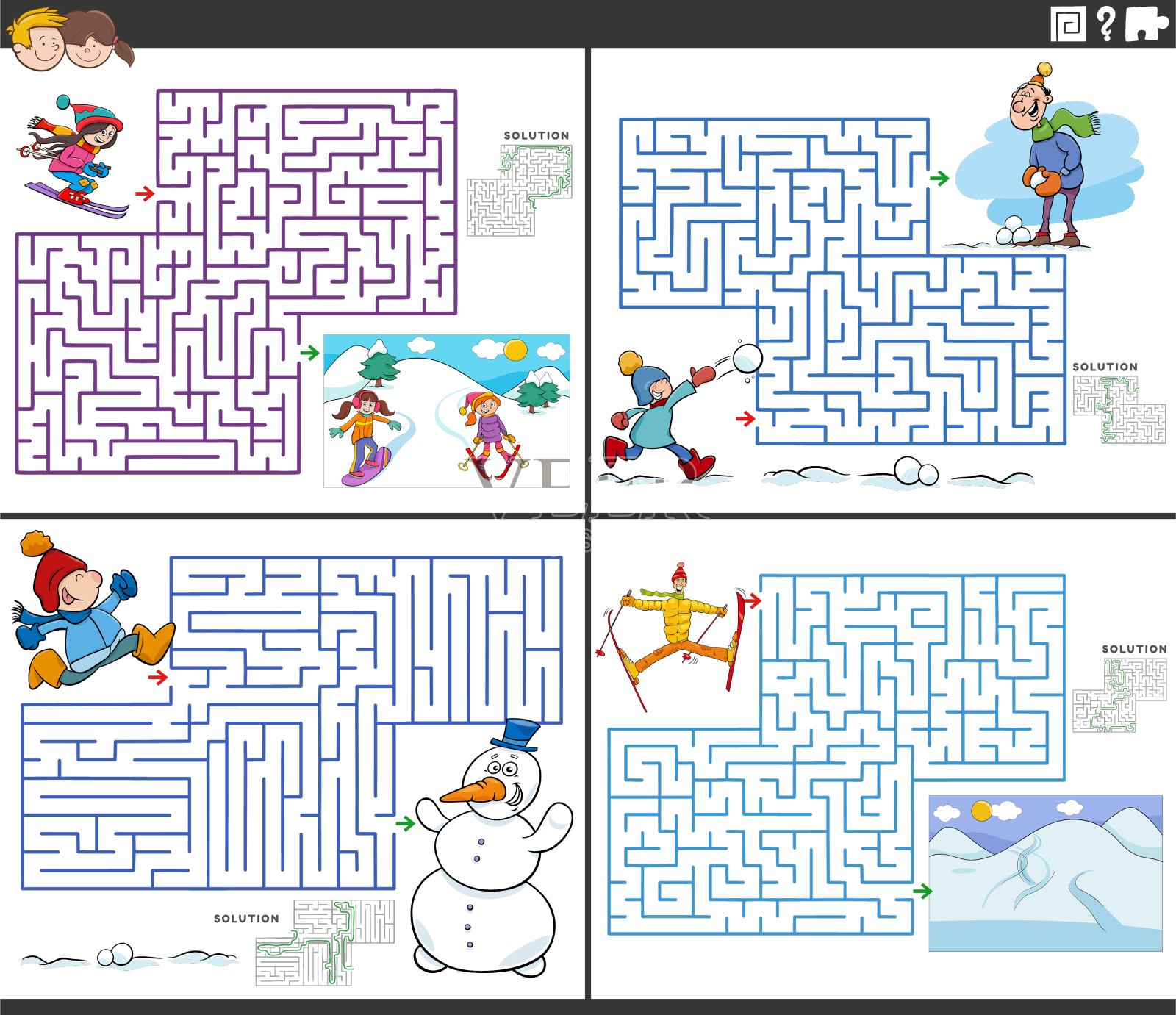迷宫游戏设置与卡通人物的角色设计元素图片
