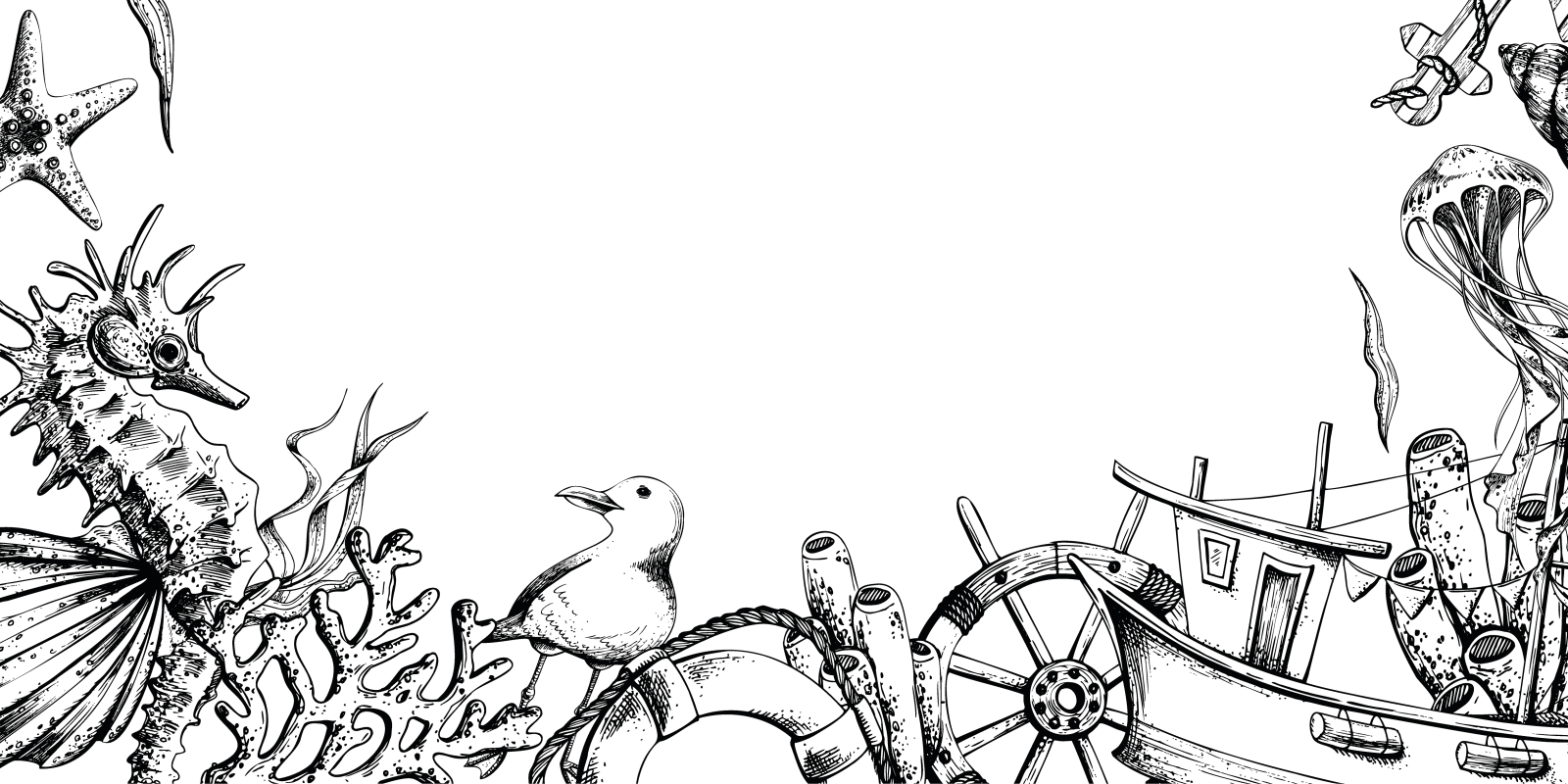 海洋动物用渔船掌舵设计元素图片