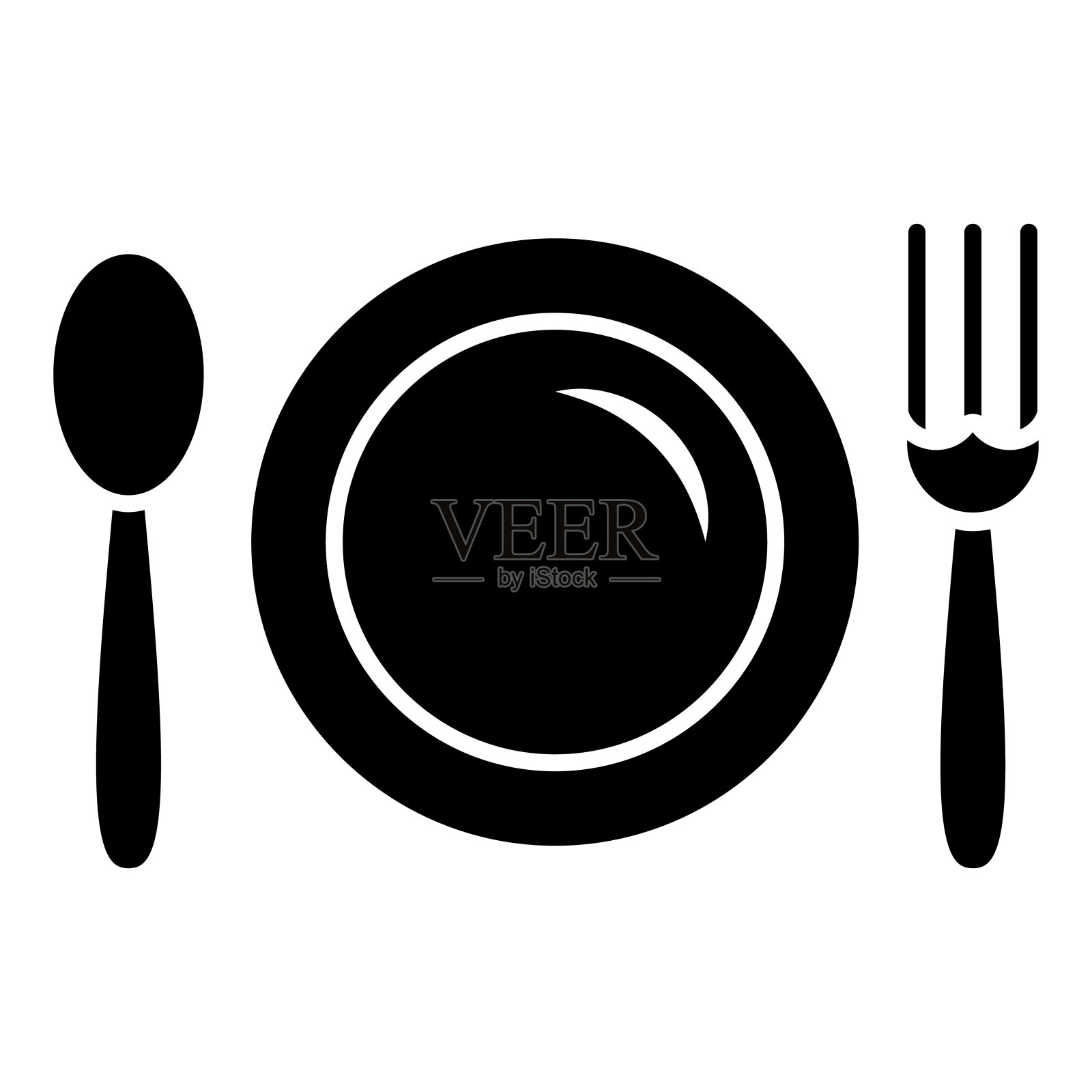 餐盘和勺子与叉子固体图标,黑色的记账概念,午餐在餐馆标志在白色背景,午餐餐具图标风格的网页设计。矢量图形。插画图片素材