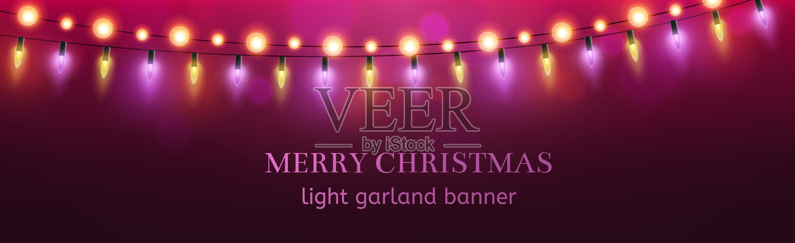 圣诞彩旗彩灯圣诞花环插画图片素材