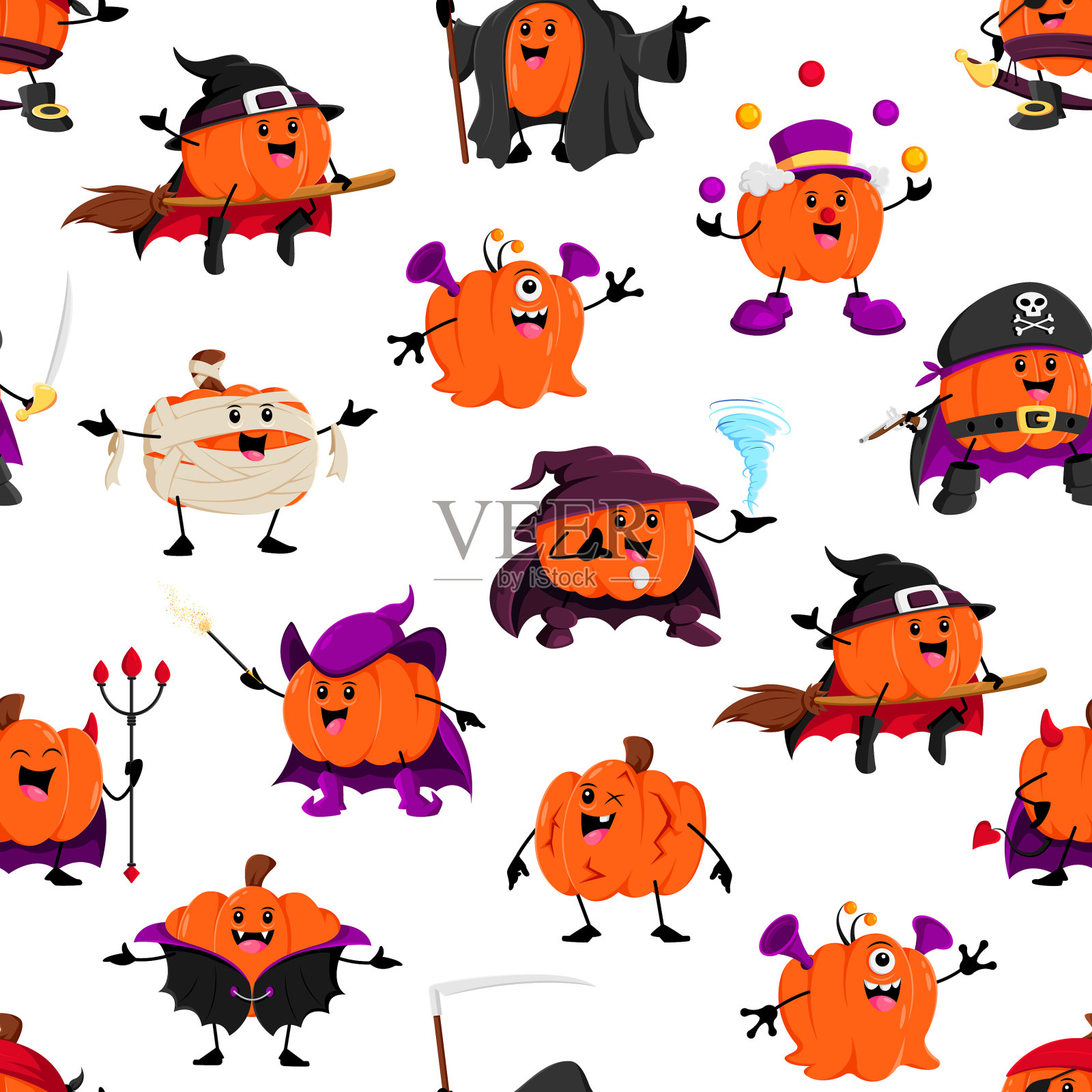 万圣节南瓜人物无缝图案插画图片素材