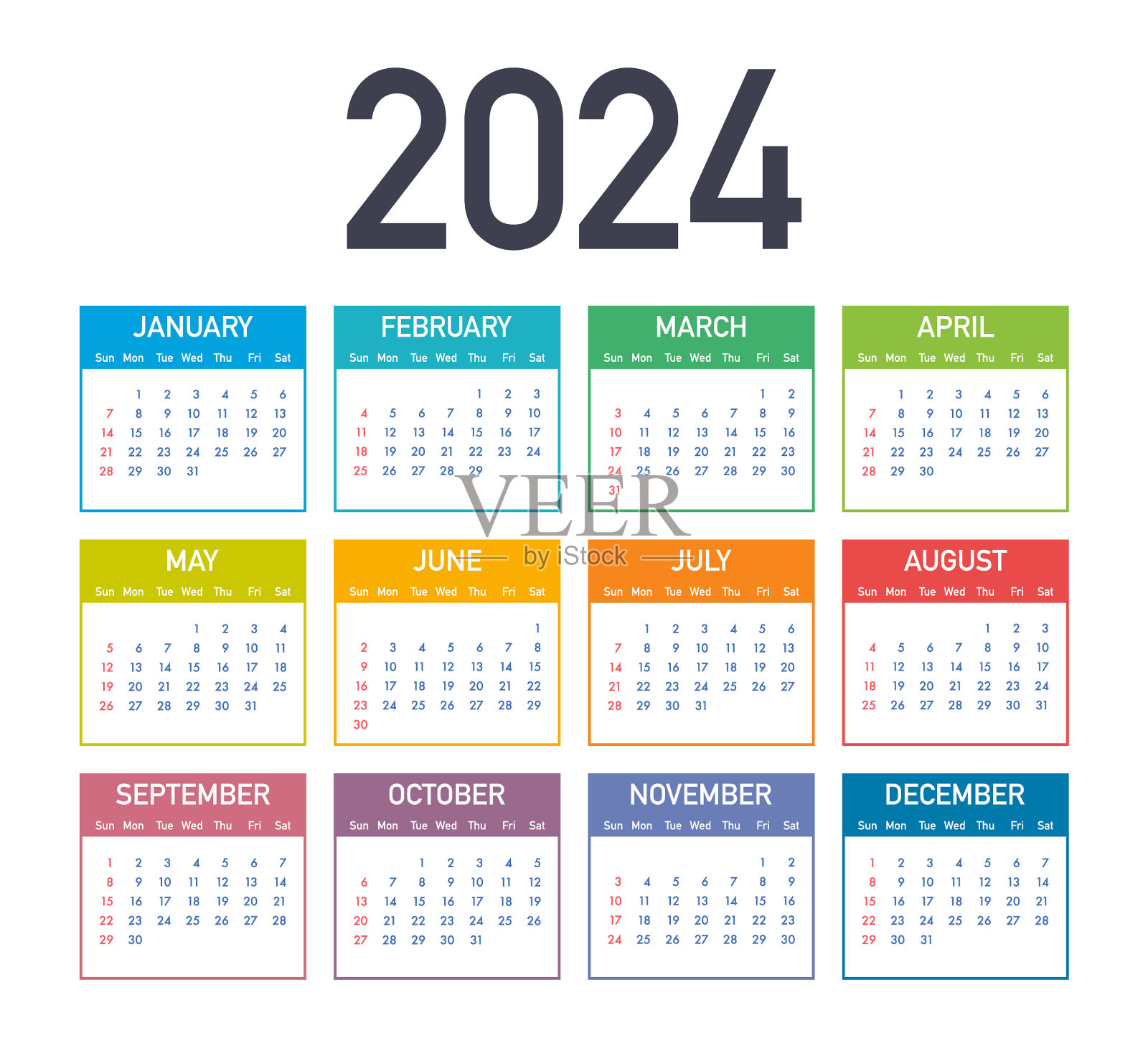 日历2024模板规划器2024年集插画图片素材