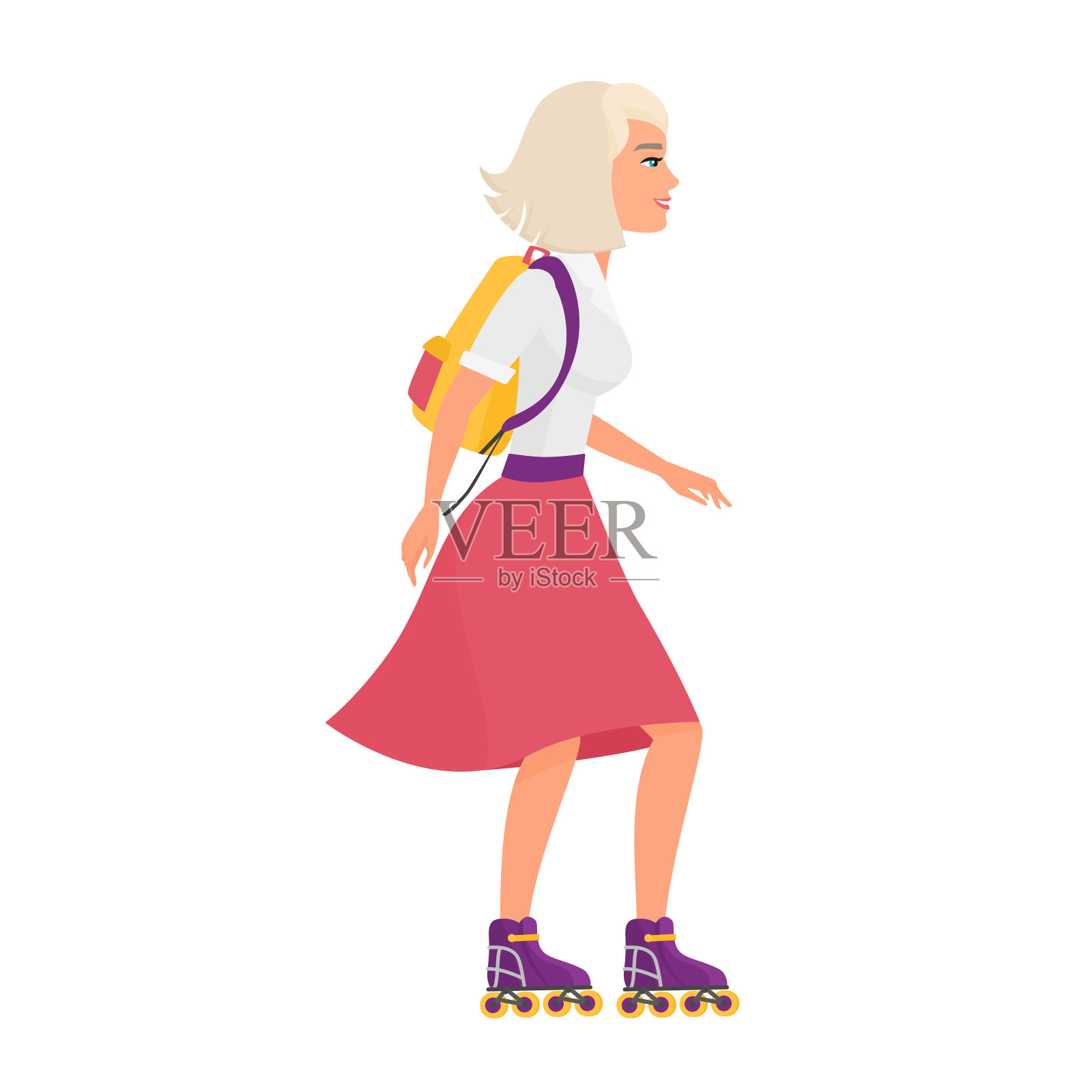 侧视图的学生女孩与轮滑插画图片素材