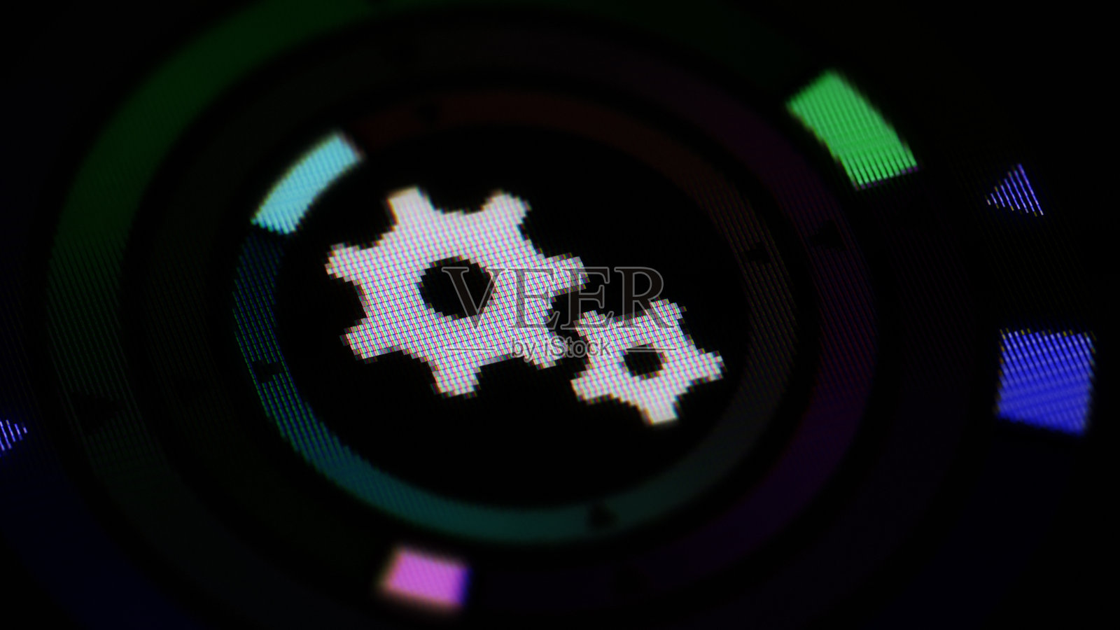 齿轮图标在屏幕上。照片摄影图片