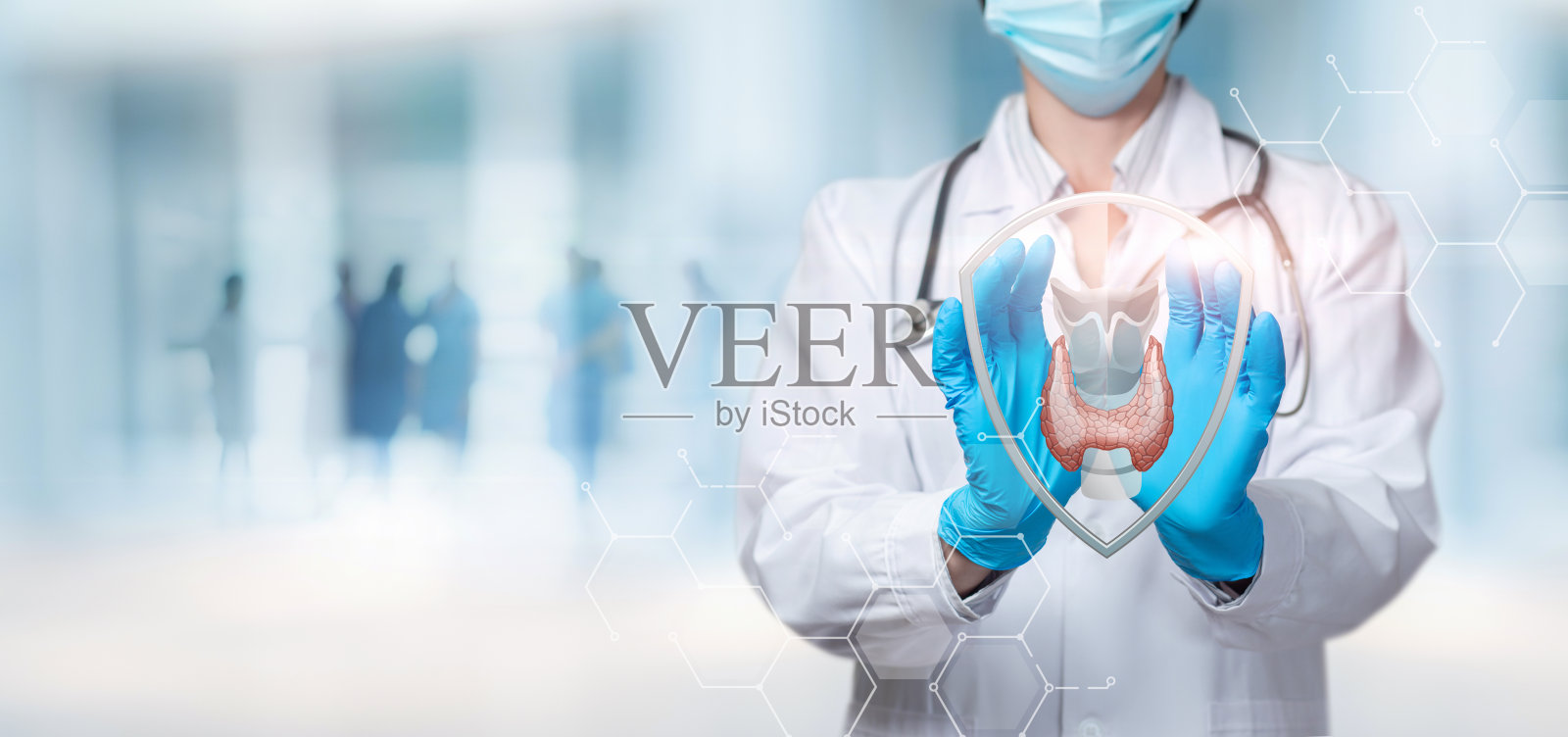 甲状腺疾病的保护和治疗概念。照片摄影图片