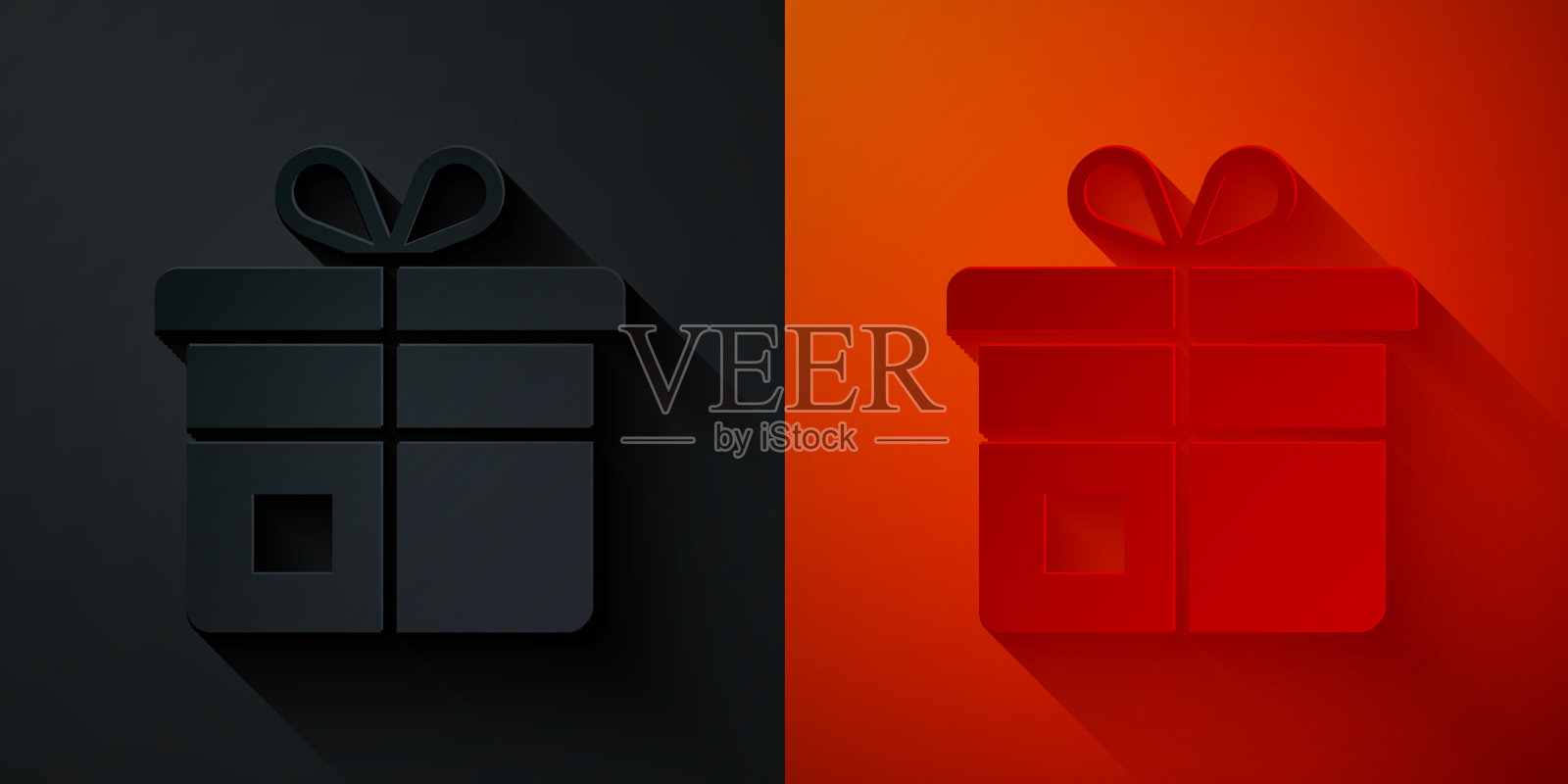 剪纸礼盒图标孤立的黑色和红色插画图片素材