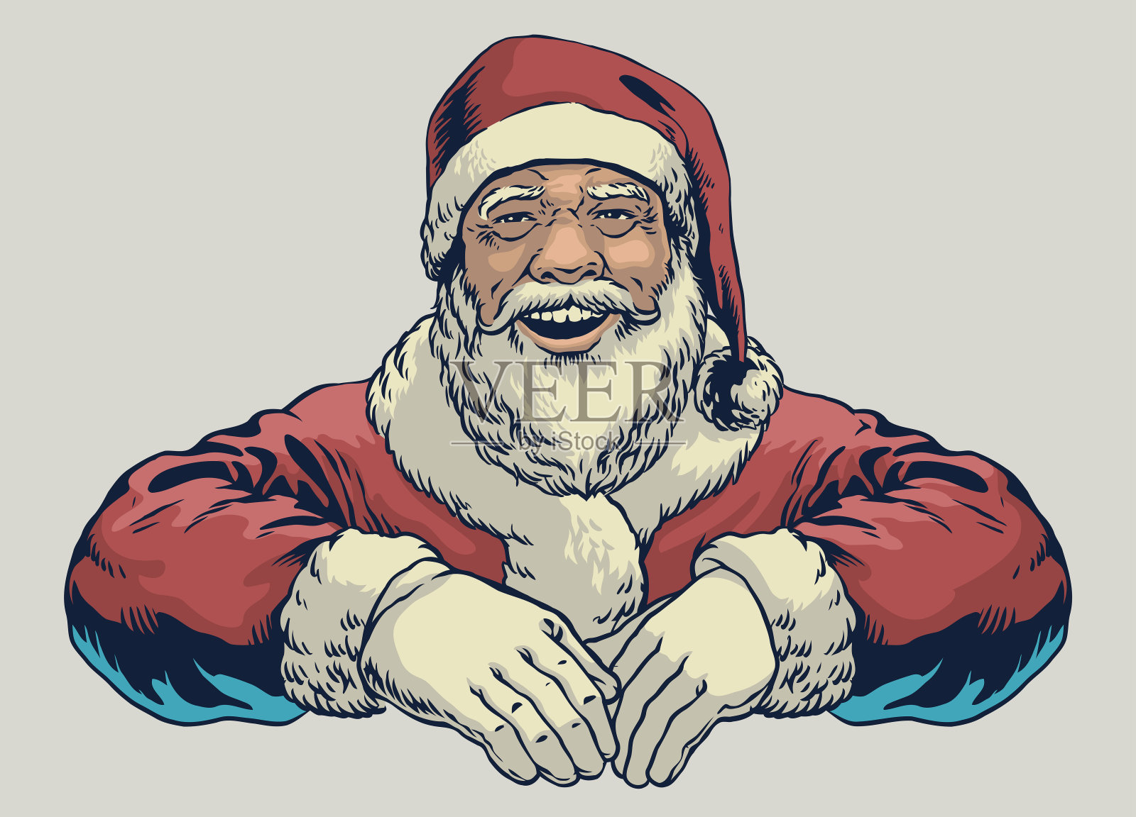 快乐的圣诞老人在复古风格手绘插画图片素材