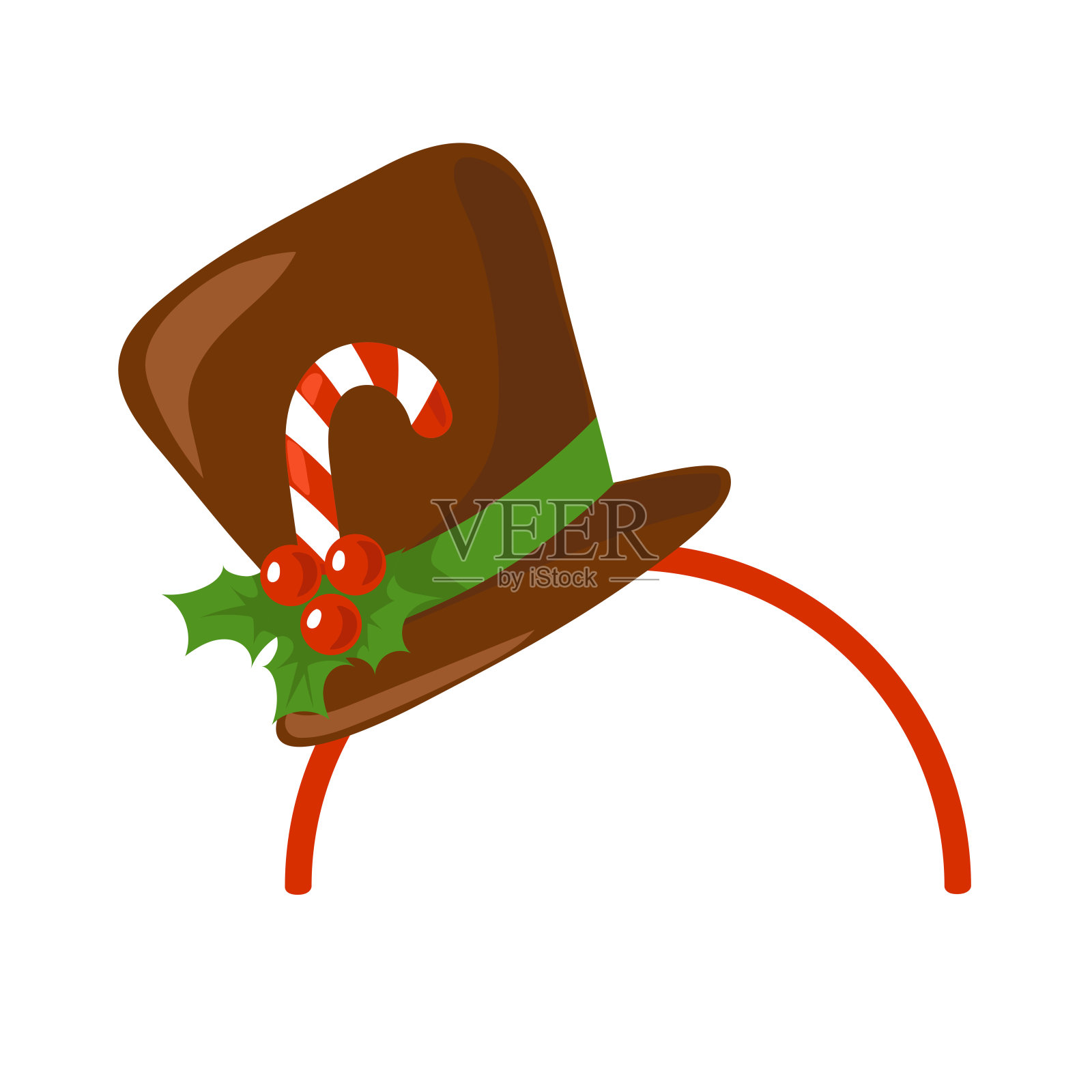圣诞发箍和雪人帽。帽子上装饰着拐杖糖和冬青浆果。聚会、节日、嘉年华、假日的头饰。卡通风格。服装的属性。向量孤立。插画图片素材