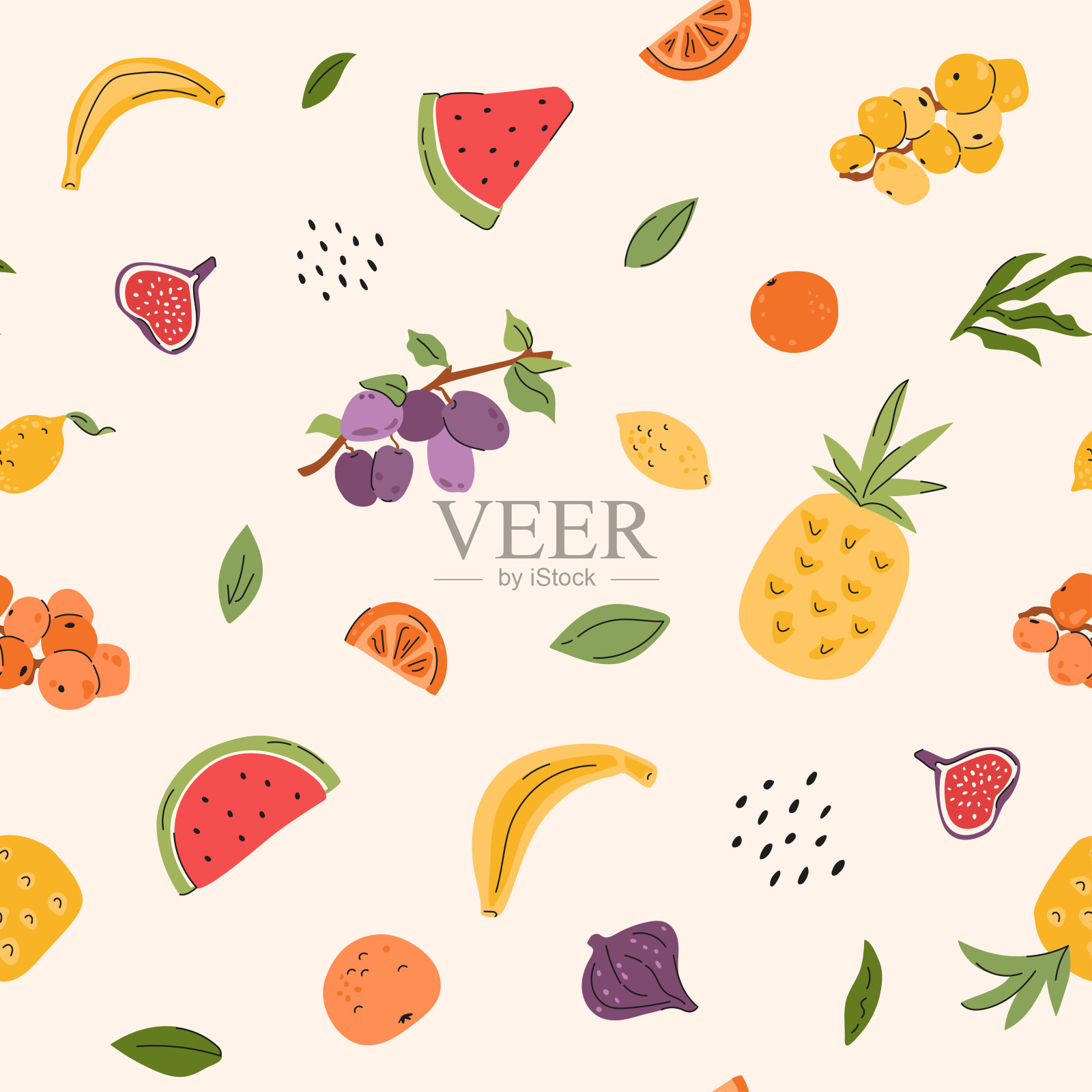 水果花纹无缝。插画图片素材