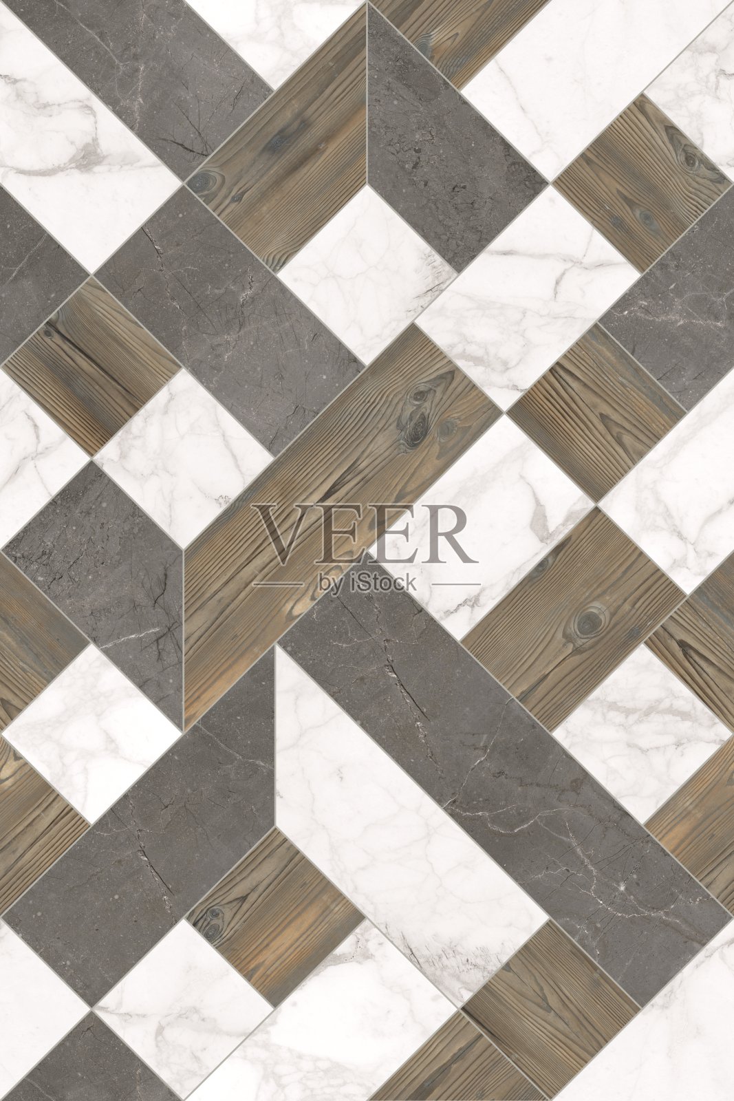 几何装饰。大理石和木制的纹理。拼花地板元素。照片摄影图片