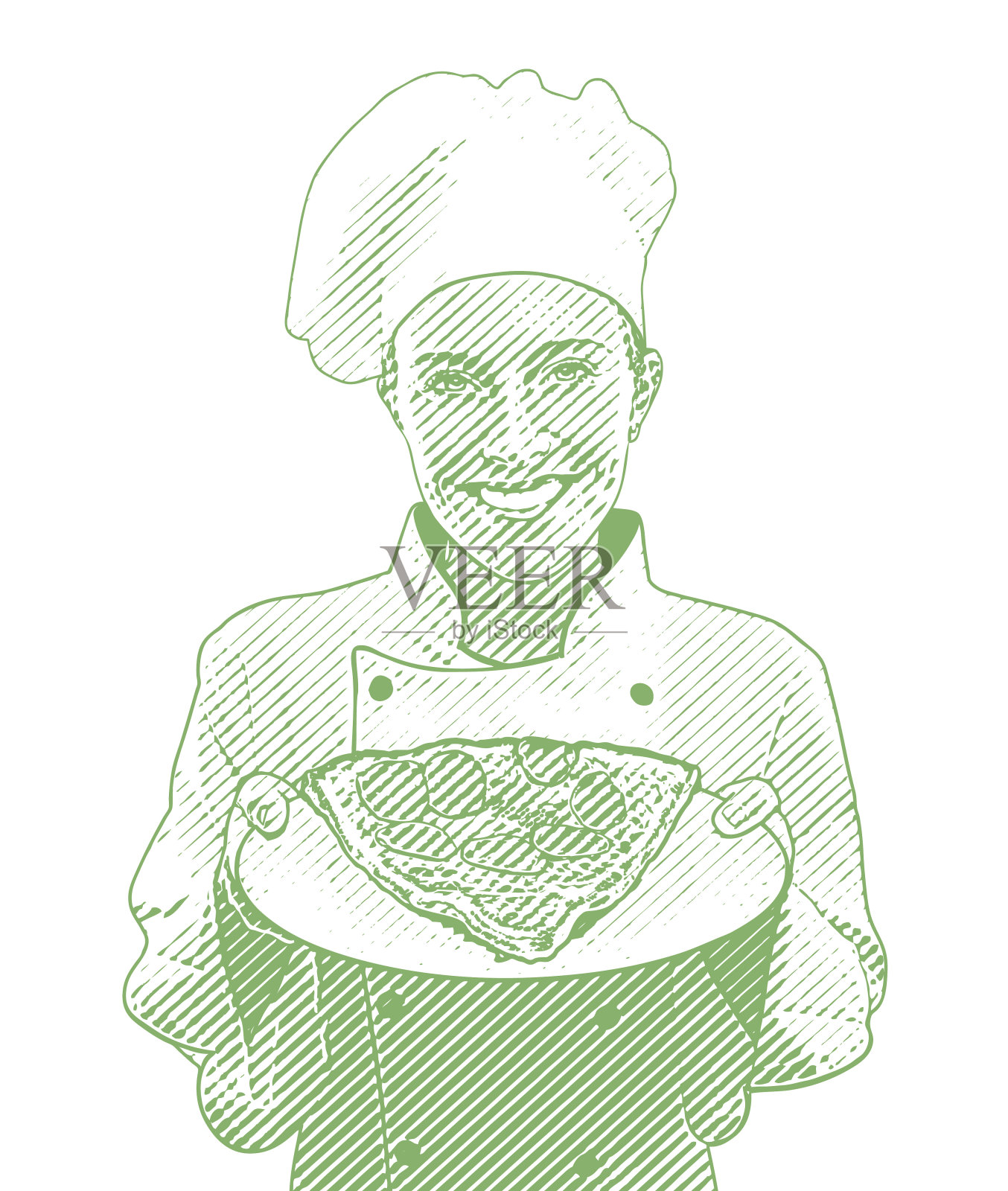 厨师和一片披萨插画图片素材