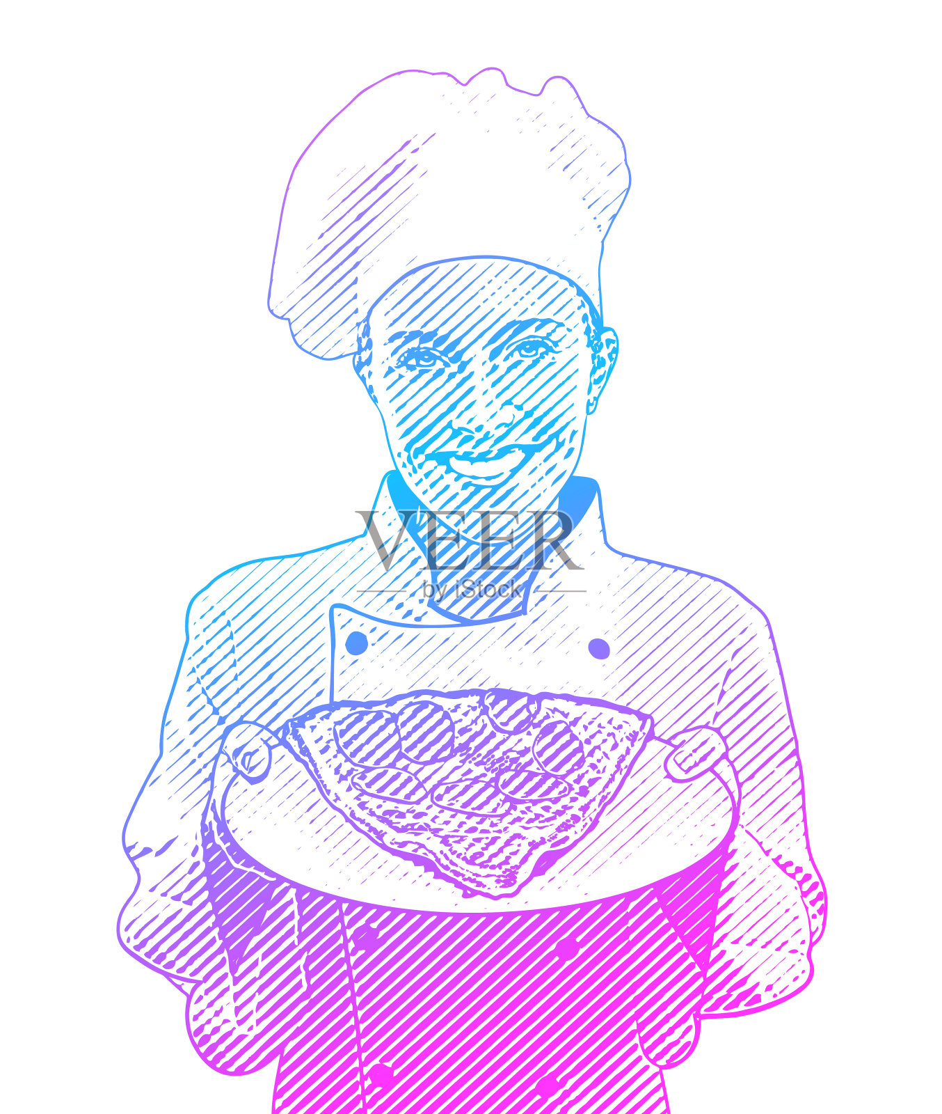 厨师和一片披萨插画图片素材