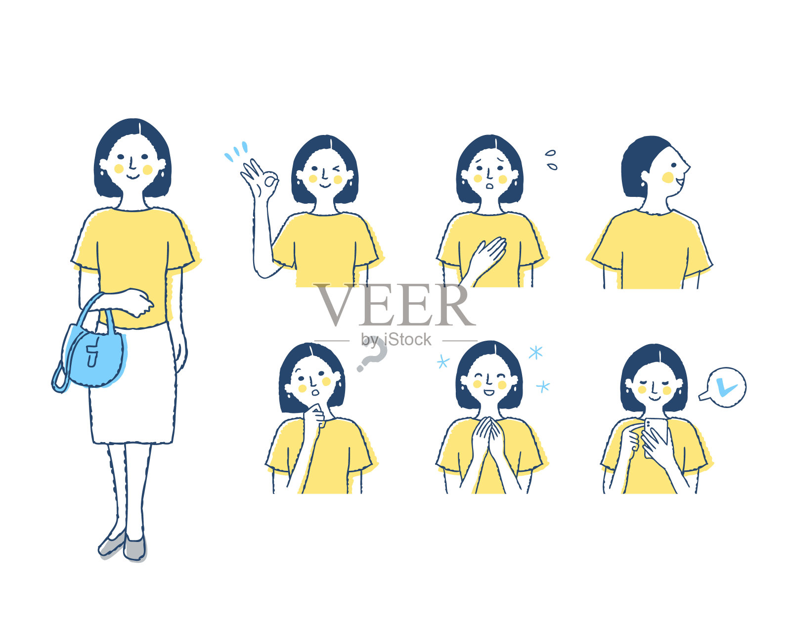 女性面部表情变异集插画图片素材