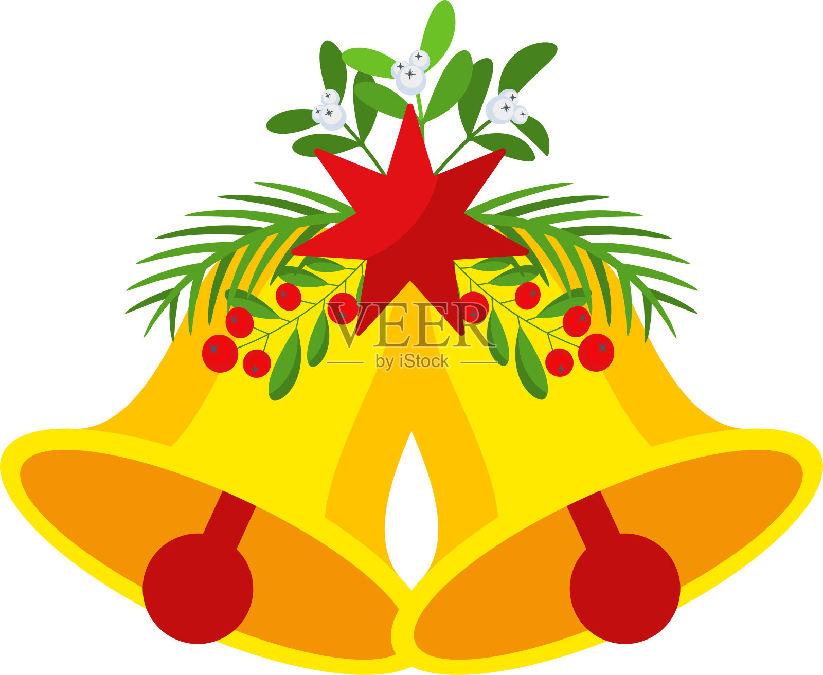 两个饰有红星和花环的圣诞钟。插画图片素材