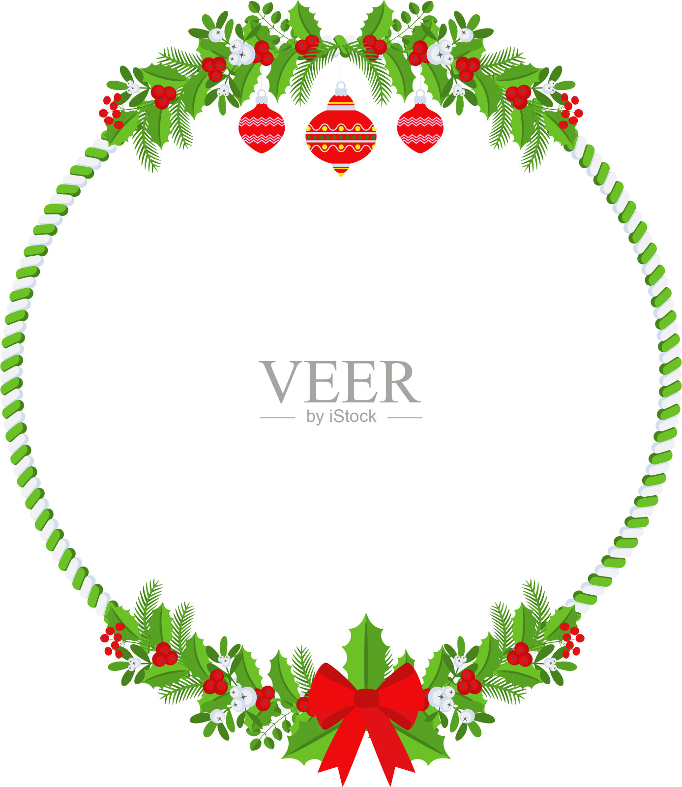 圣诞圆花框。传统的冬季花环图标插画图片素材