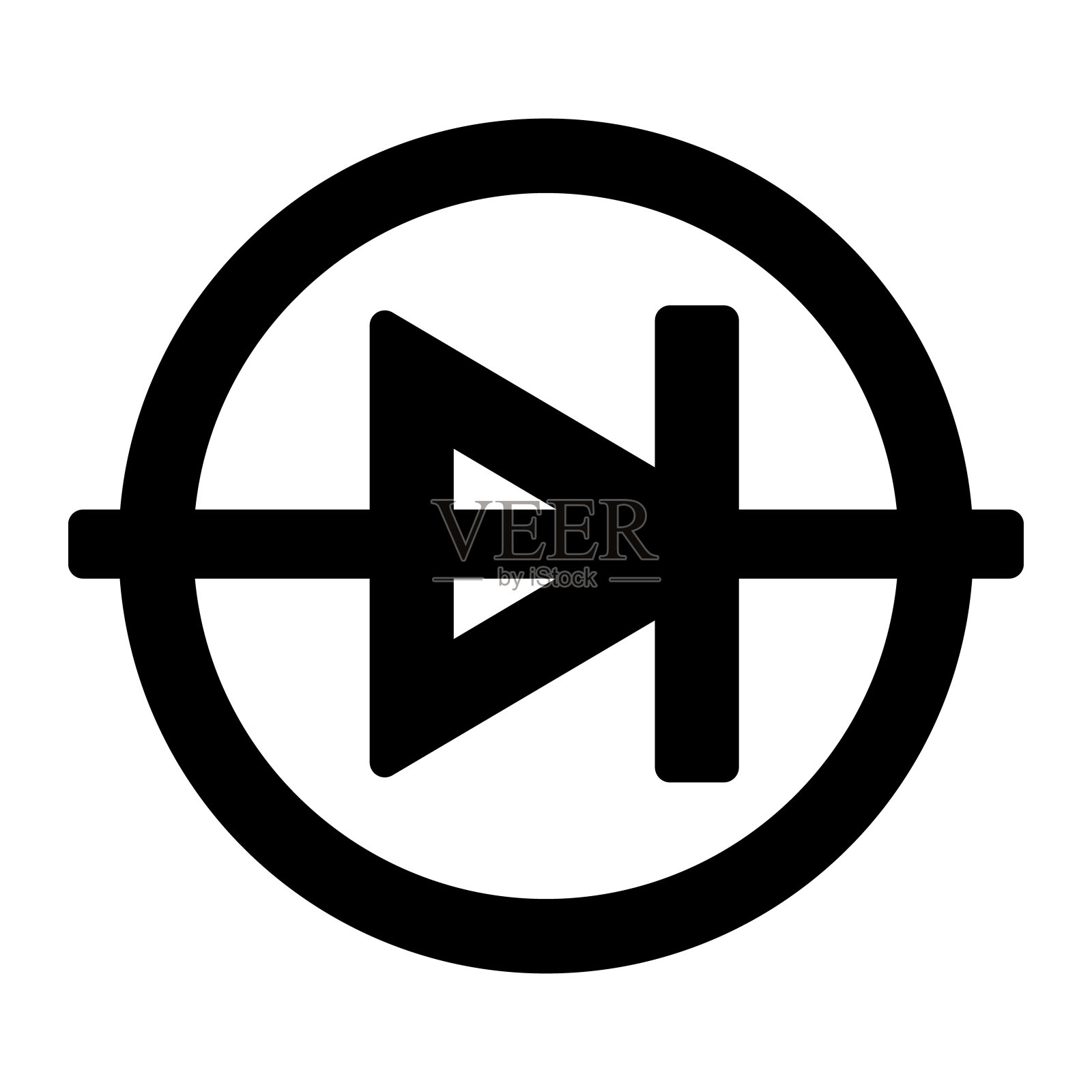 二极管在圆形图标固体图标,电子概念,PCB阳极阴极矢量标志在白色背景,字形风格图标移动概念网页设计。矢量图形。插画图片素材