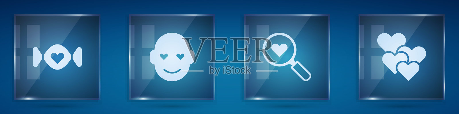 集糖果,浪漫的男人,搜索心的爱和心。方形玻璃板。向量插画图片素材