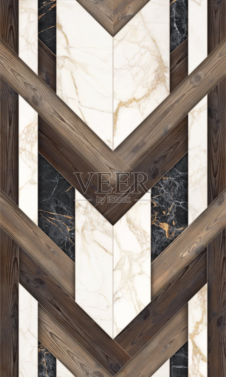 几何装饰。大理石和木制的纹理。拼花地板元素。照片摄影图片