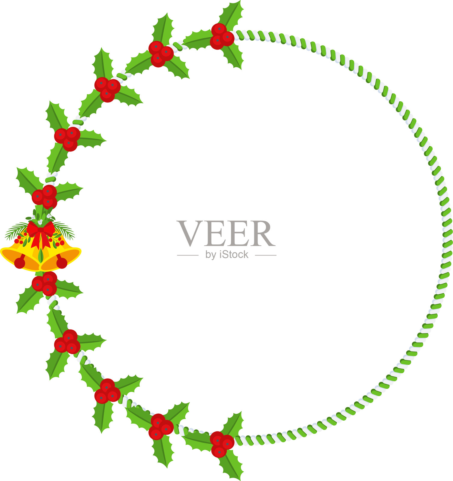 圣诞圆花框。传统的冬季花环图标插画图片素材