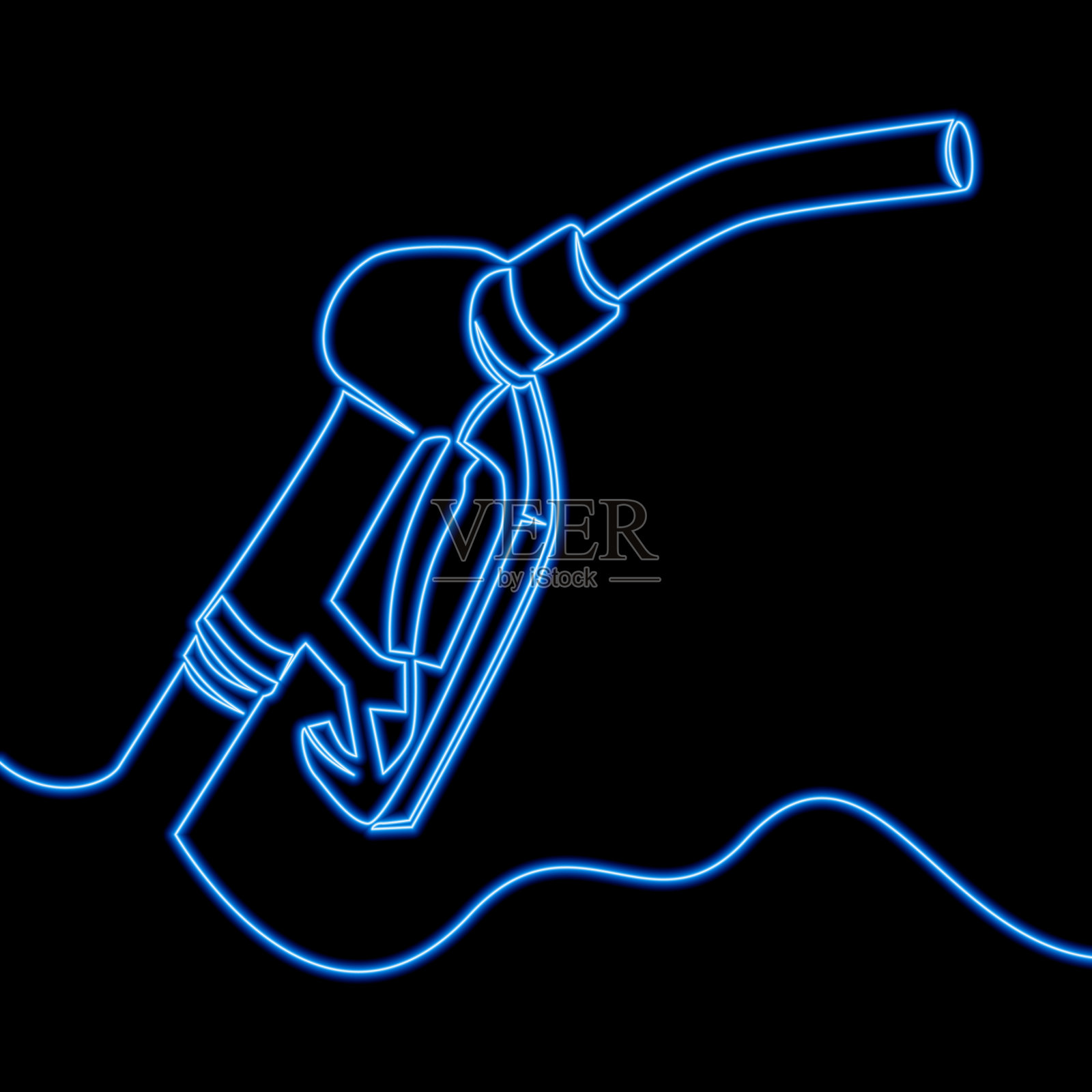 一条线画汽油燃料枪霓虹灯概念插画图片素材