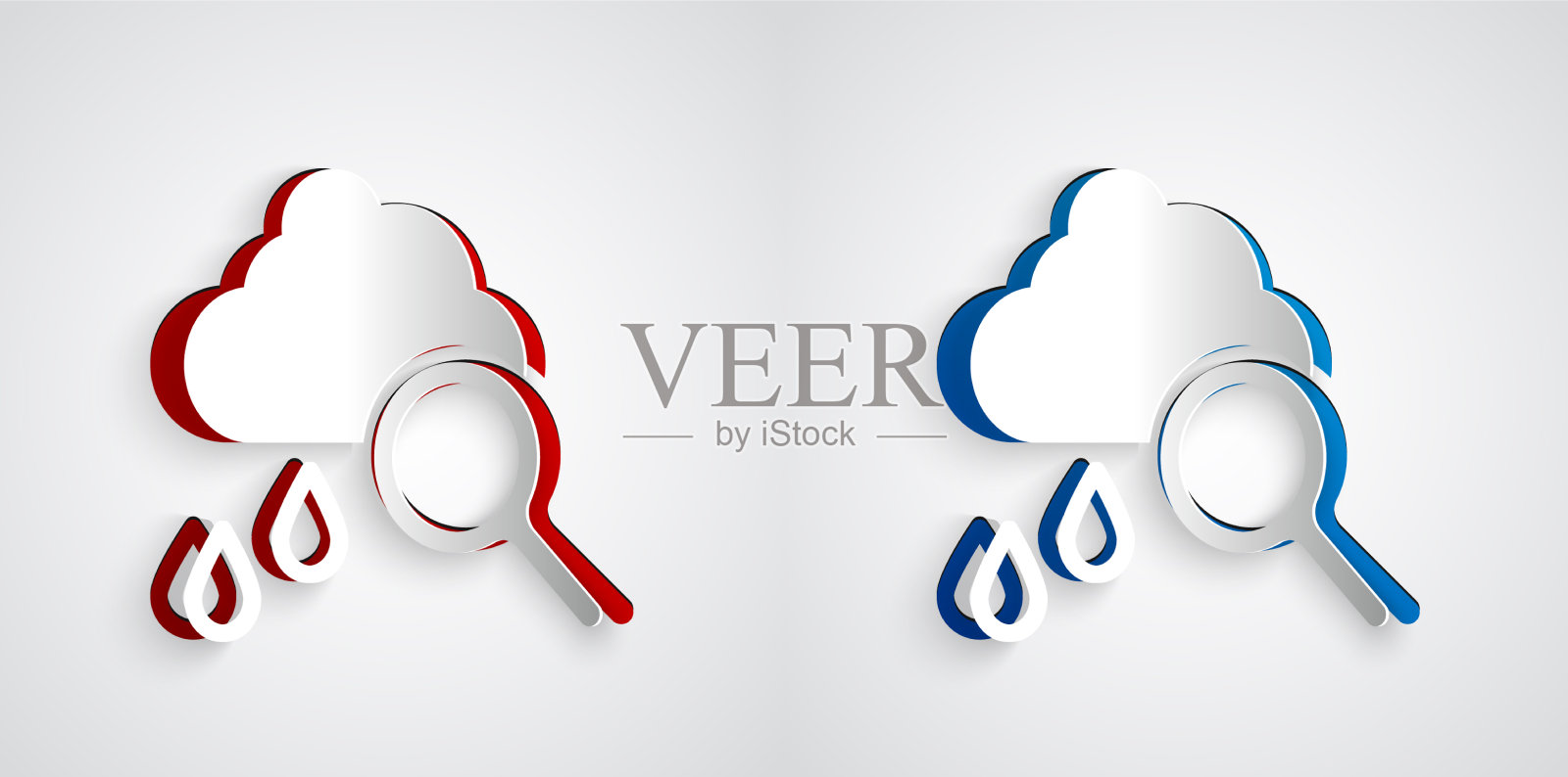 剪纸云与雨图标孤立在灰色插画图片素材