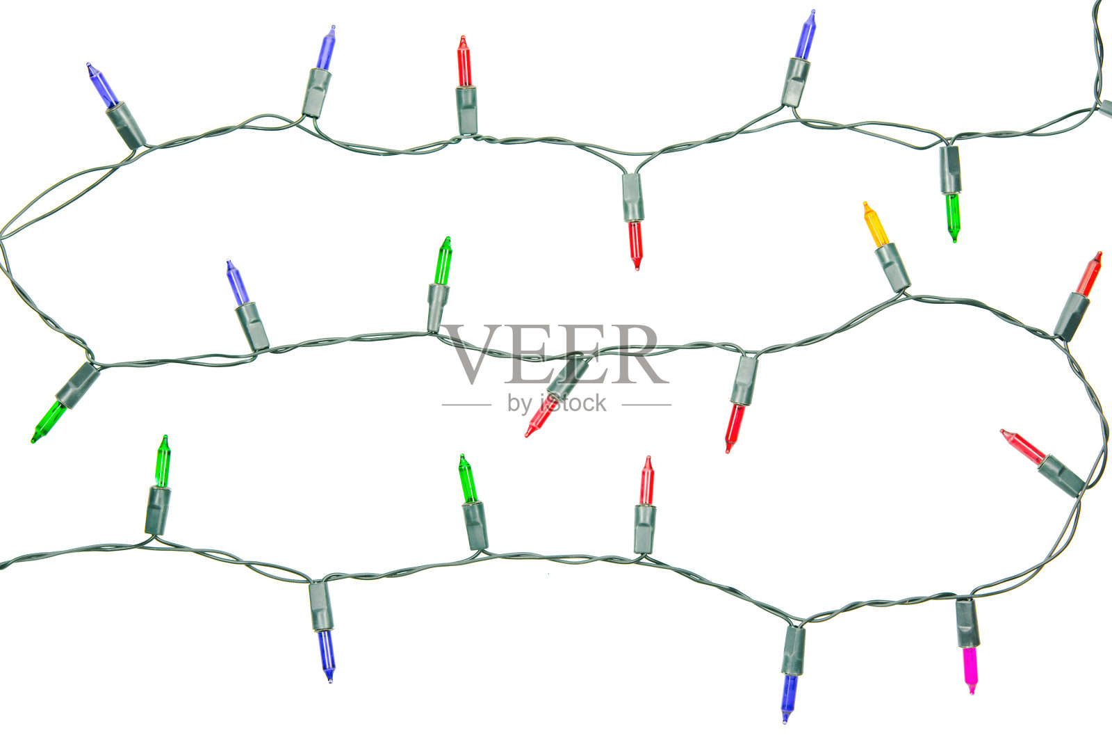 圣诞灯串孤立的白色背景与剪辑路径照片摄影图片