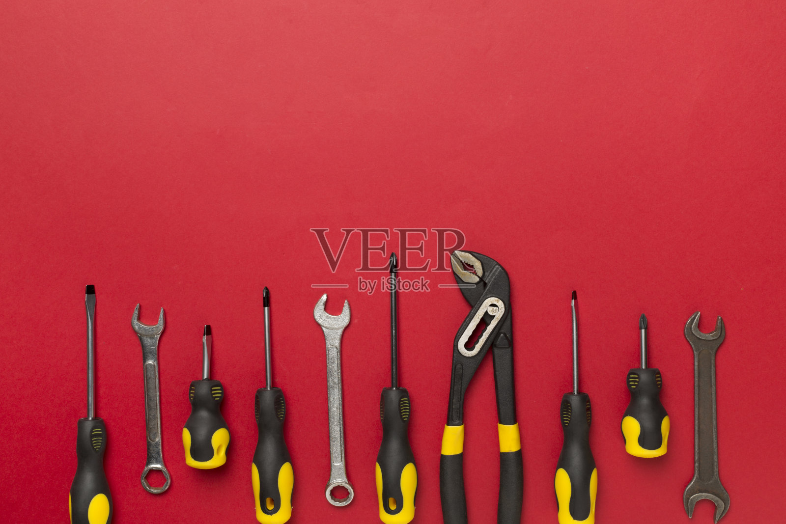 一套工具的颜色背景,顶视图照片摄影图片