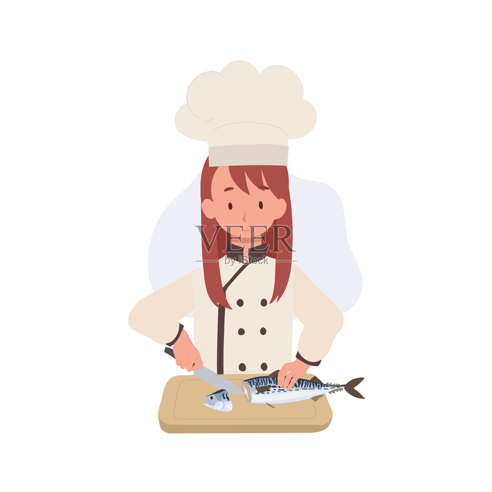 小厨师准备鲭鱼可爱的小厨师设计元素图片