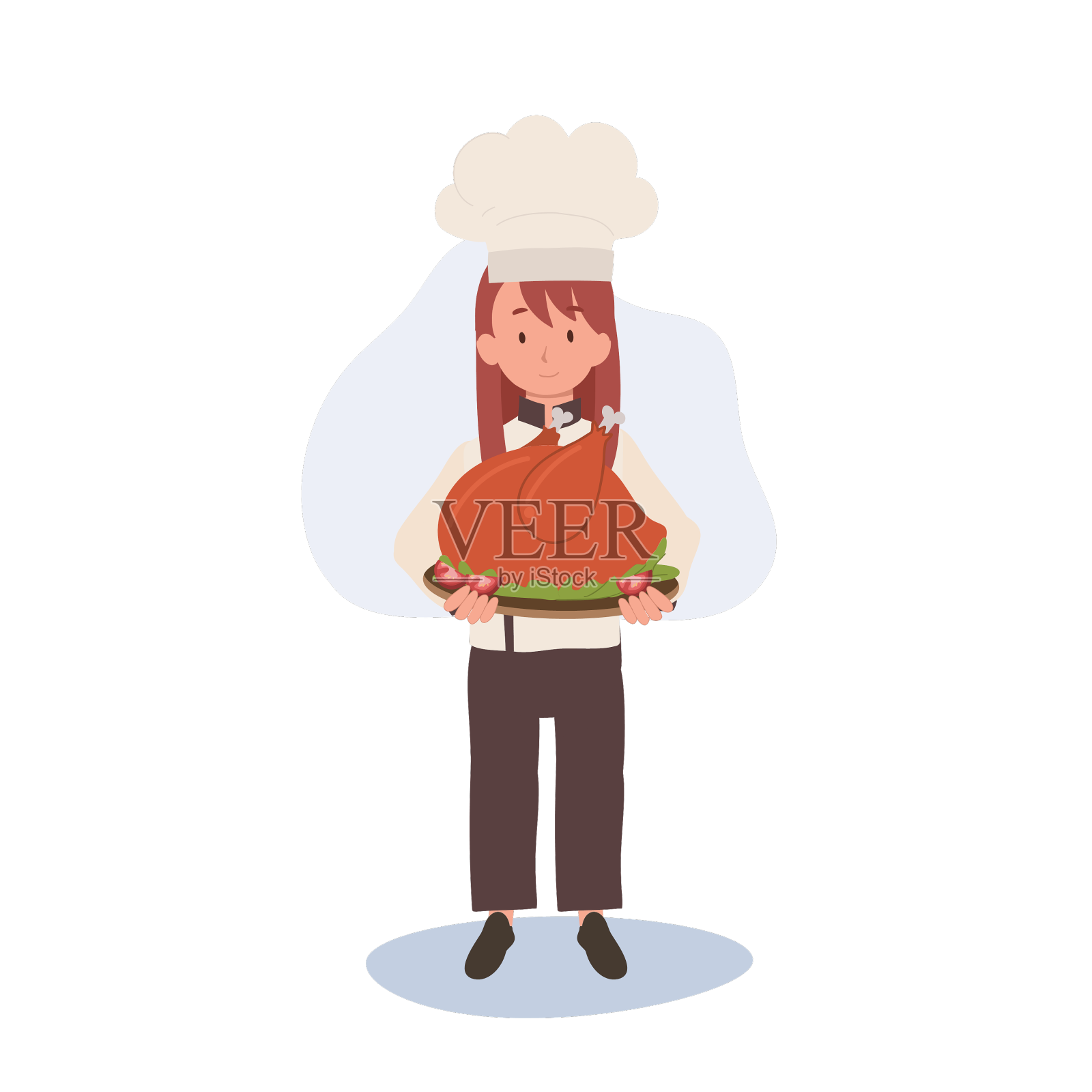 戴着厨师帽、系着围裙的年轻厨师正在上菜设计元素图片