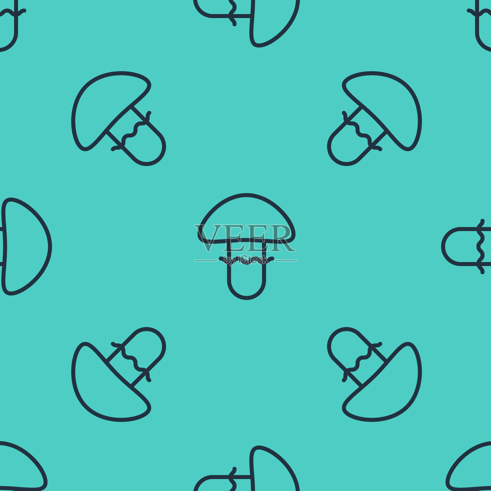 黑线蘑菇图标隔离无缝插画图片素材