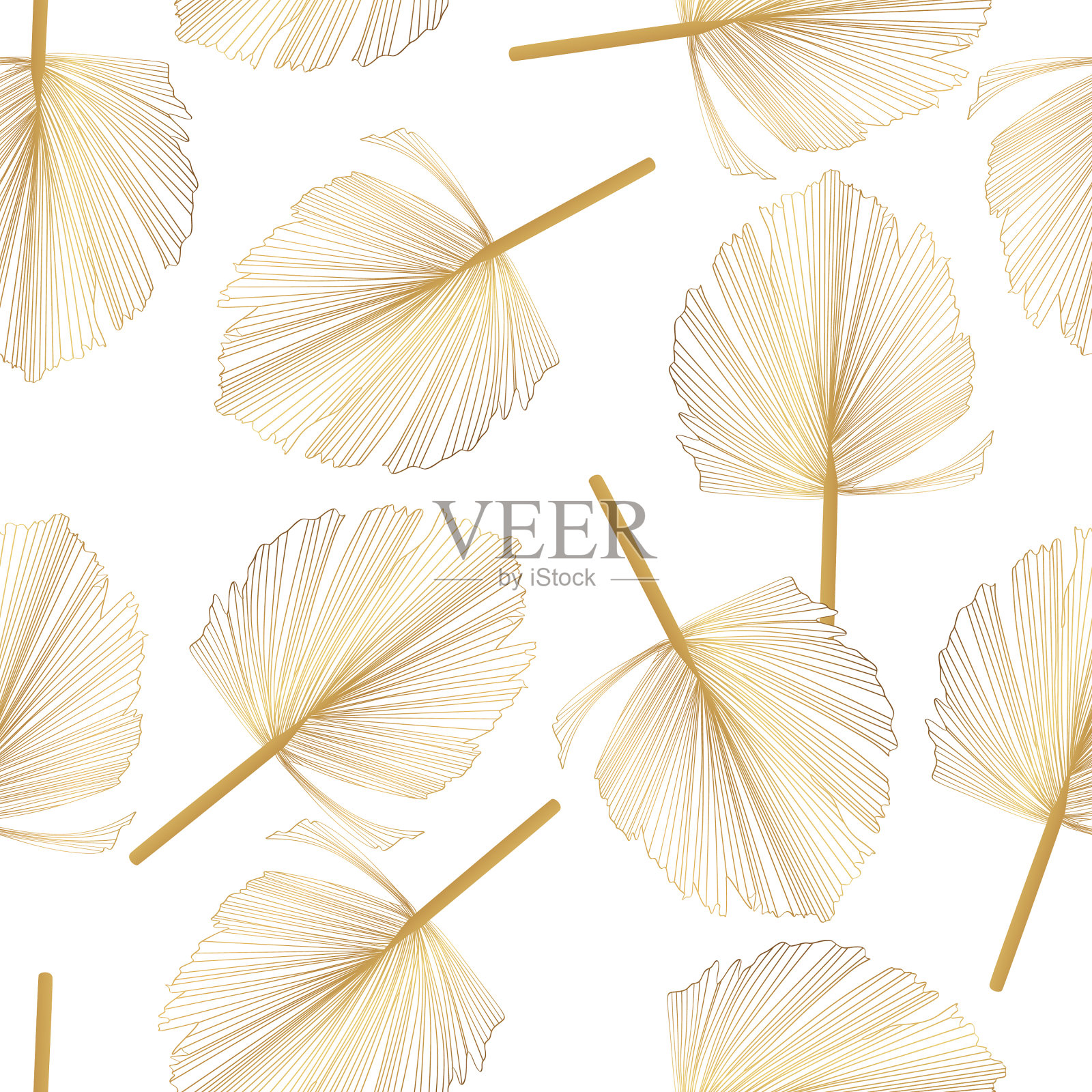 叶子无缝图案扇棕榈叶金色插画图片素材