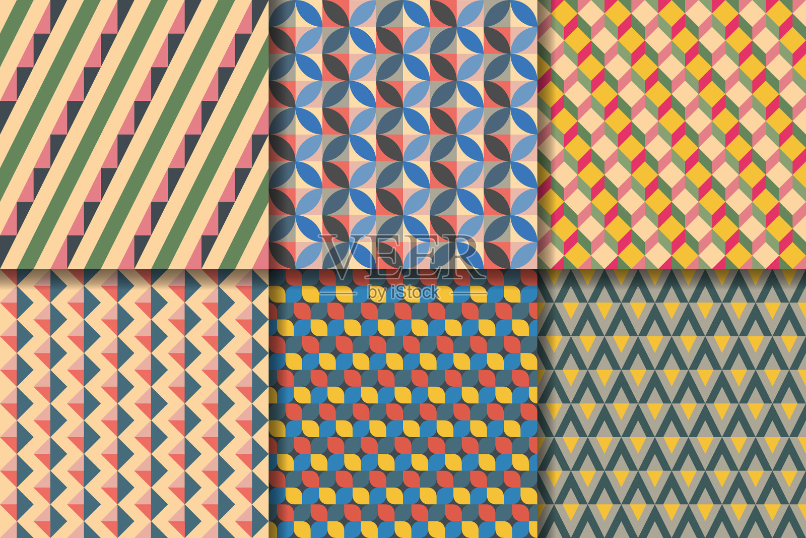 复古的彩色抽象几何无缝插画图片素材