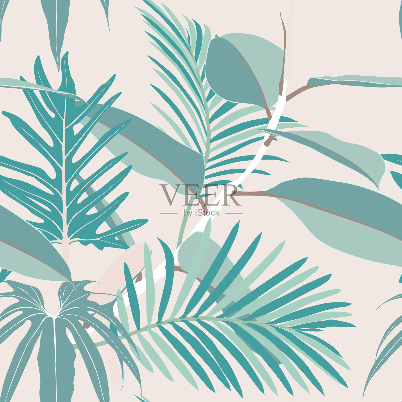 丛林无缝图案与薄荷无花果树插画图片素材