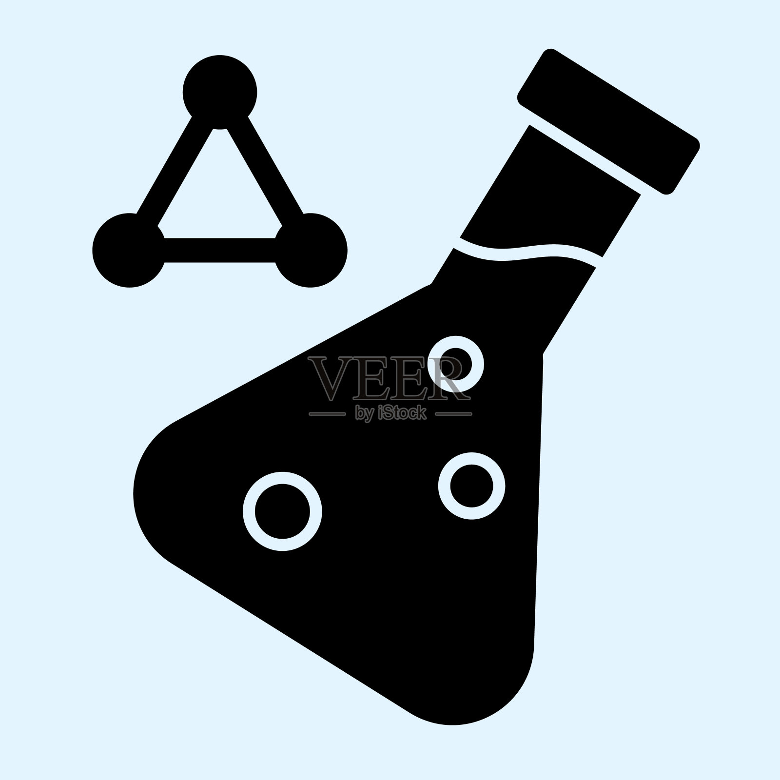 分析烧瓶固体图标。白色背景上带有分析细菌或细菌的象形文字的试管。Covid-19实验室测试移动概念网页设计。矢量图形。插画图片素材