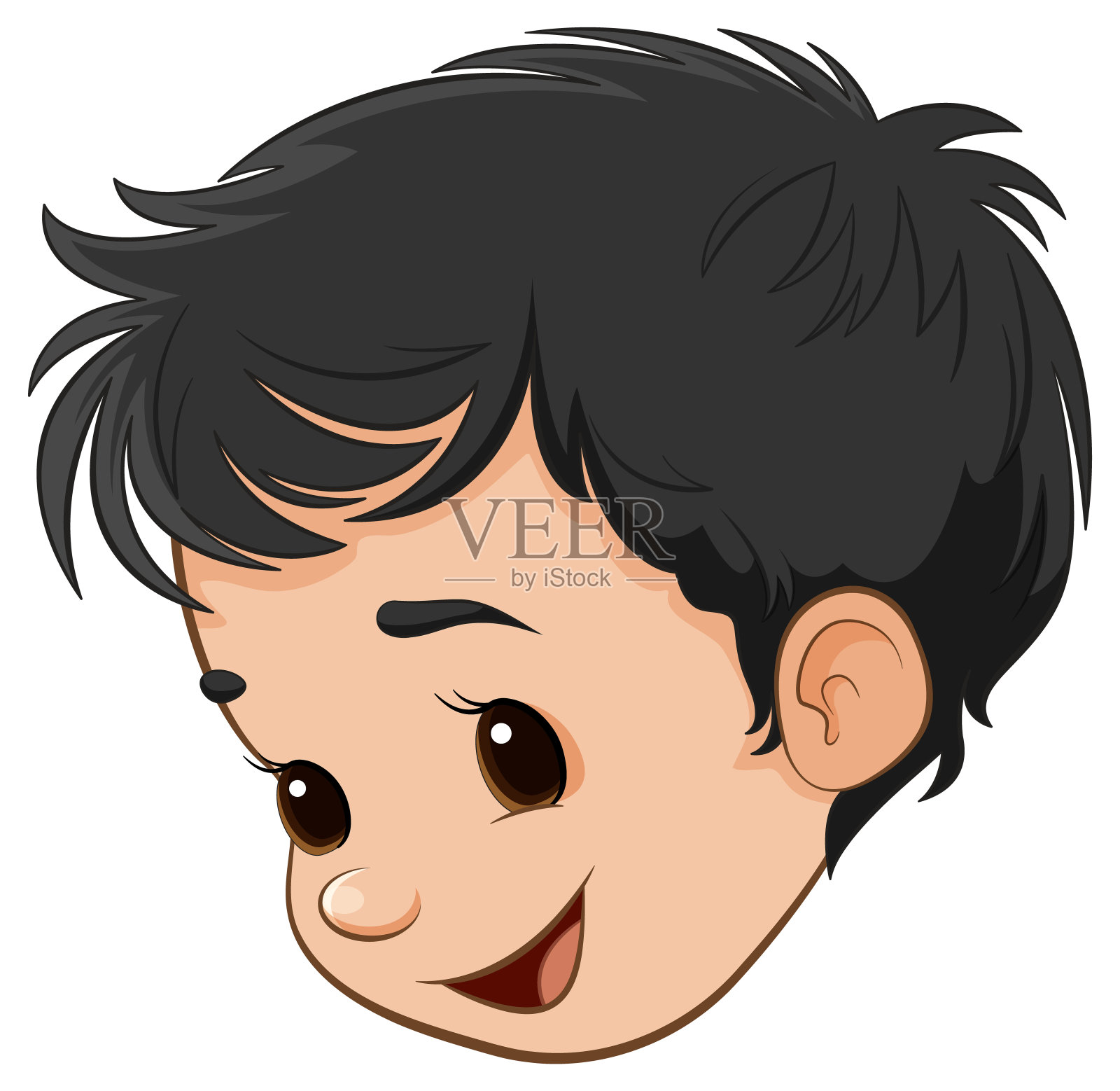 微笑的黑头发卡通男孩插画图片素材
